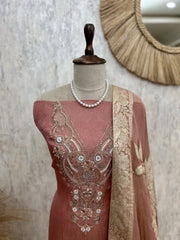 Crush Tissue Unstitched Suit Set With Zardosi Work