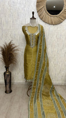 Glass Organza Unstitched Suit Set With Organza Dupatta