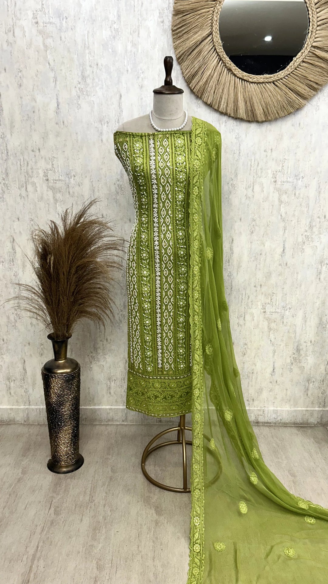Lucknowi Pearl Work Georgette Unstitched Suit Set
