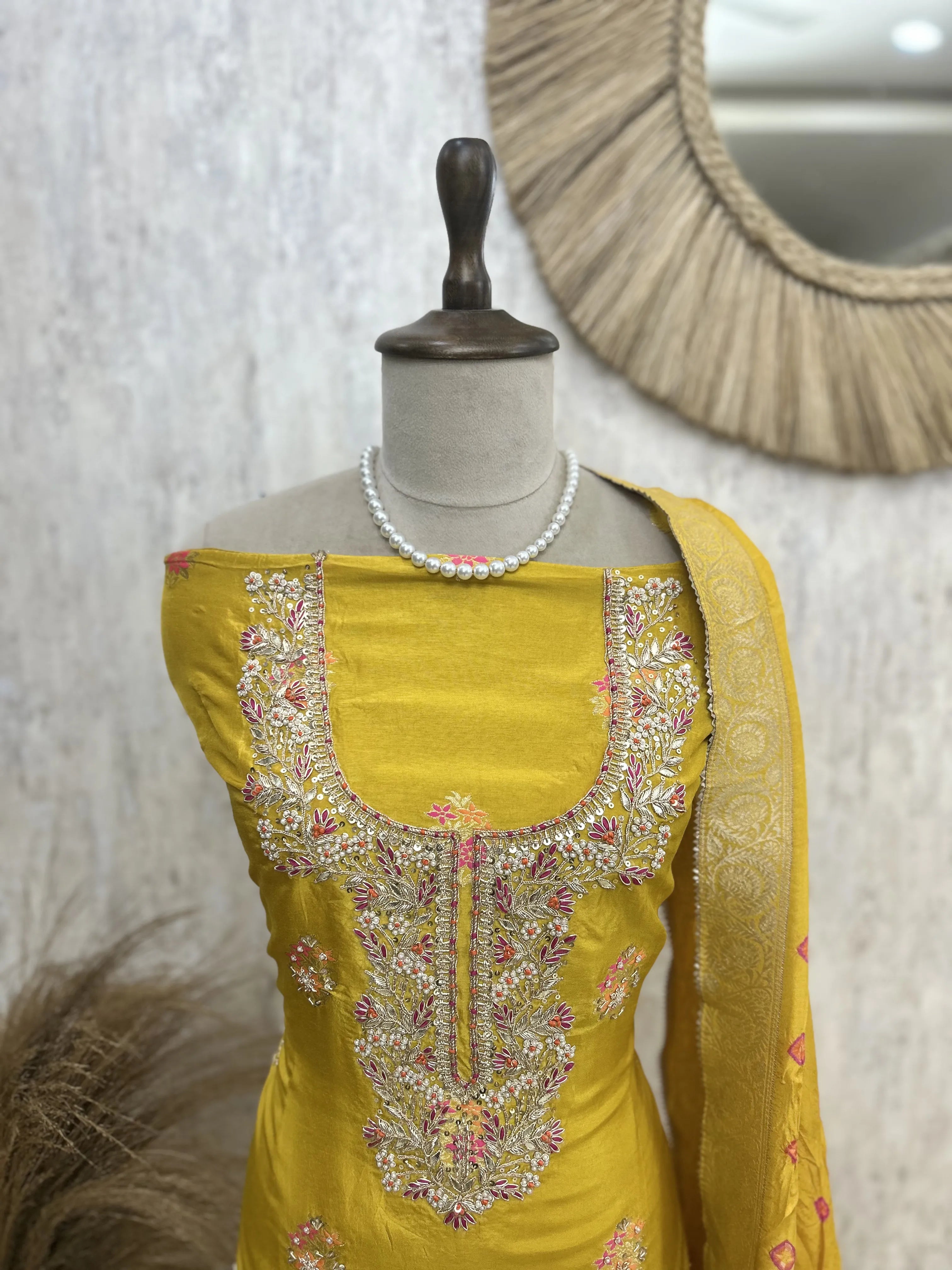 Unstitched Dola Silk Suit Set With Dola Silk Dupatta