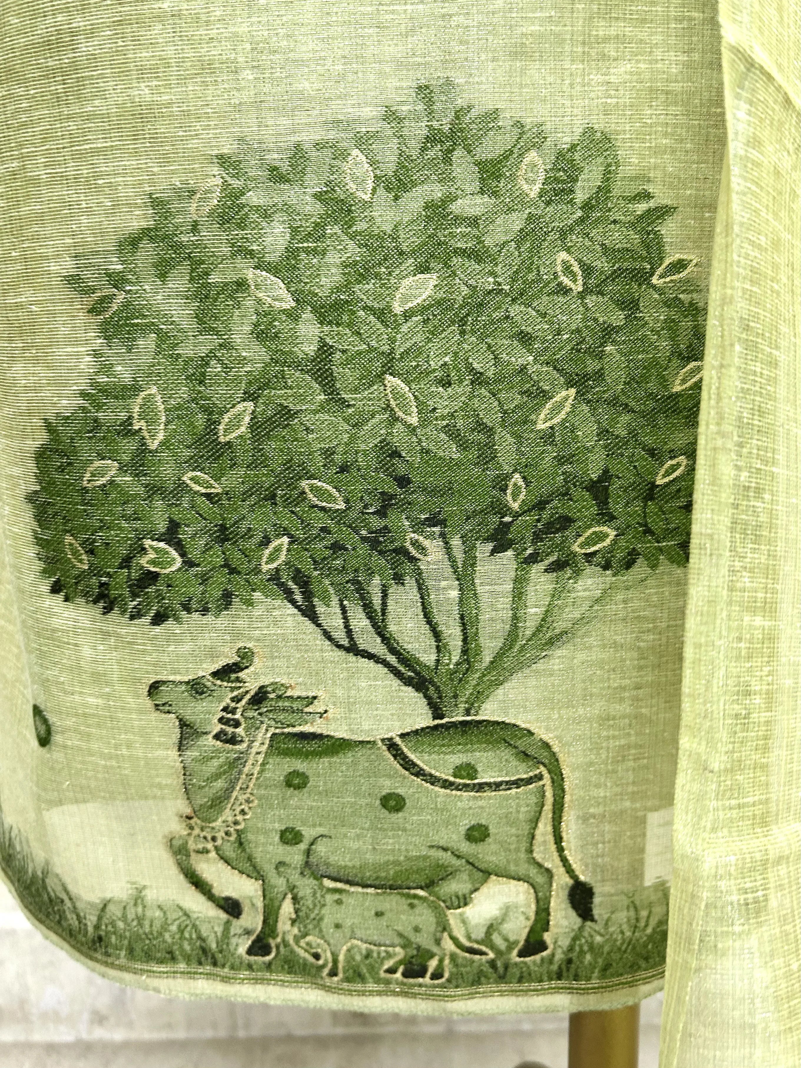 Linen Unstitched Suit Set With Linen Dupatta
