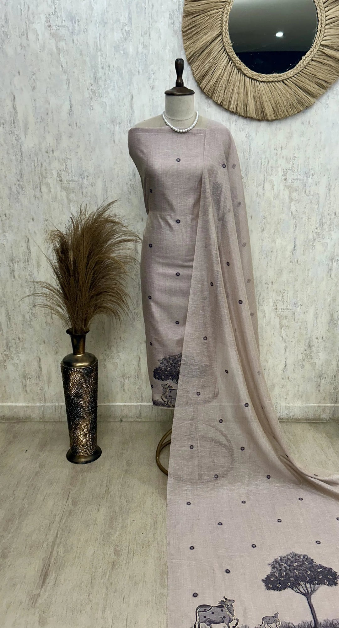 Linen Unstitched Suit Set With Linen Dupatta