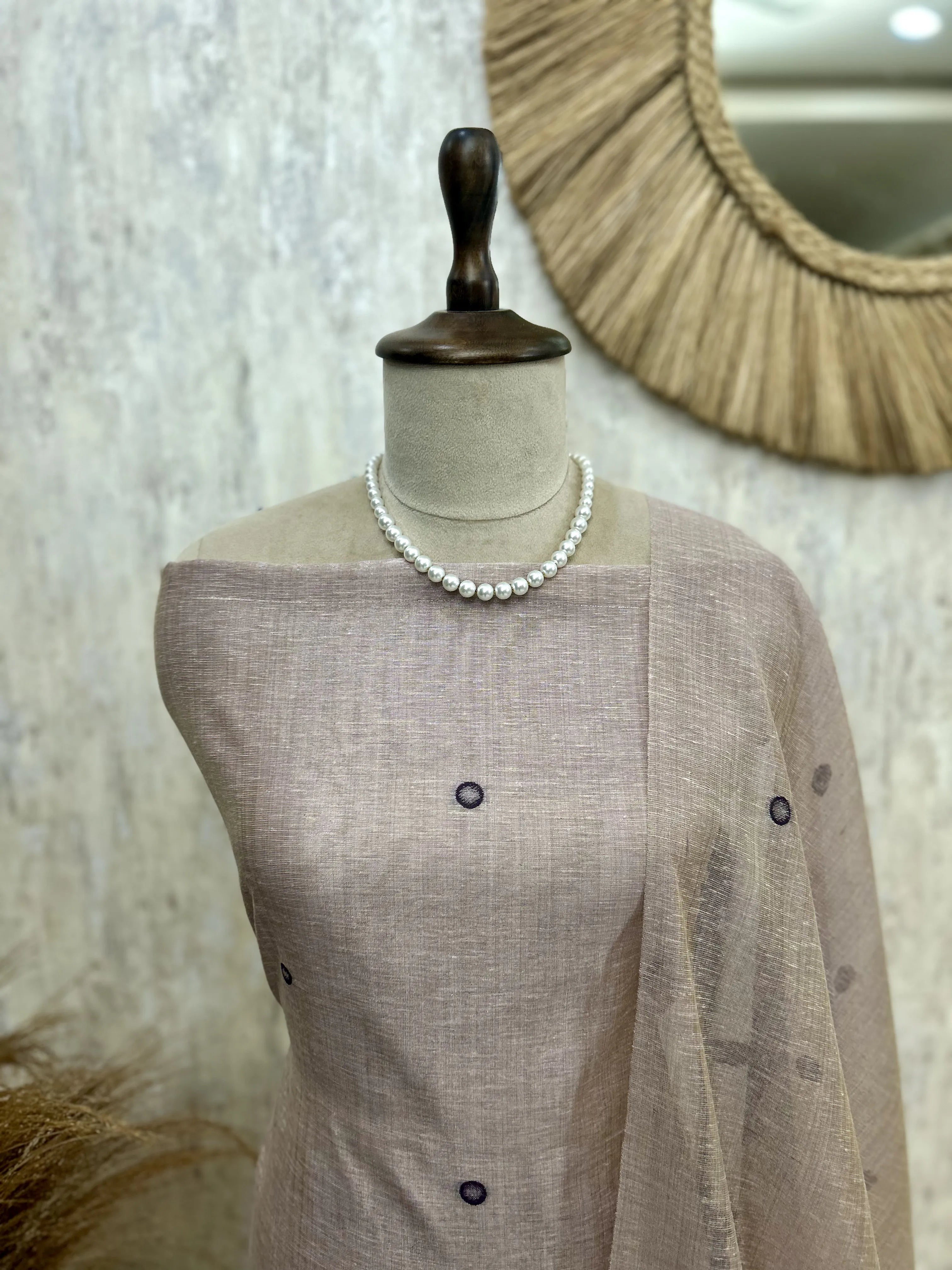 Linen Unstitched Suit Set With Linen Dupatta