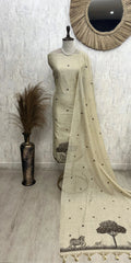 Linen Unstitched Suit Set With Linen Dupatta