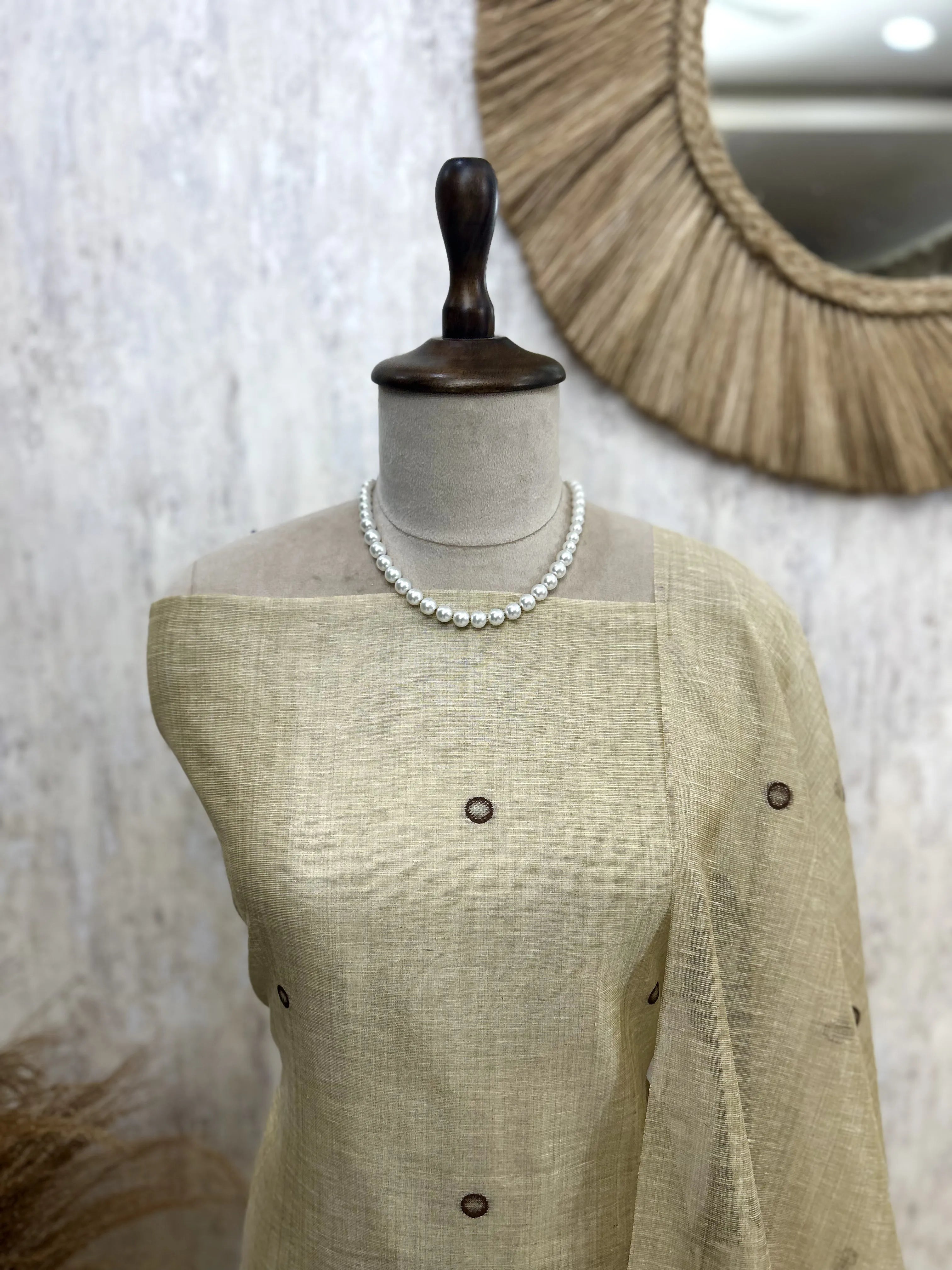 Linen Unstitched Suit Set With Linen Dupatta