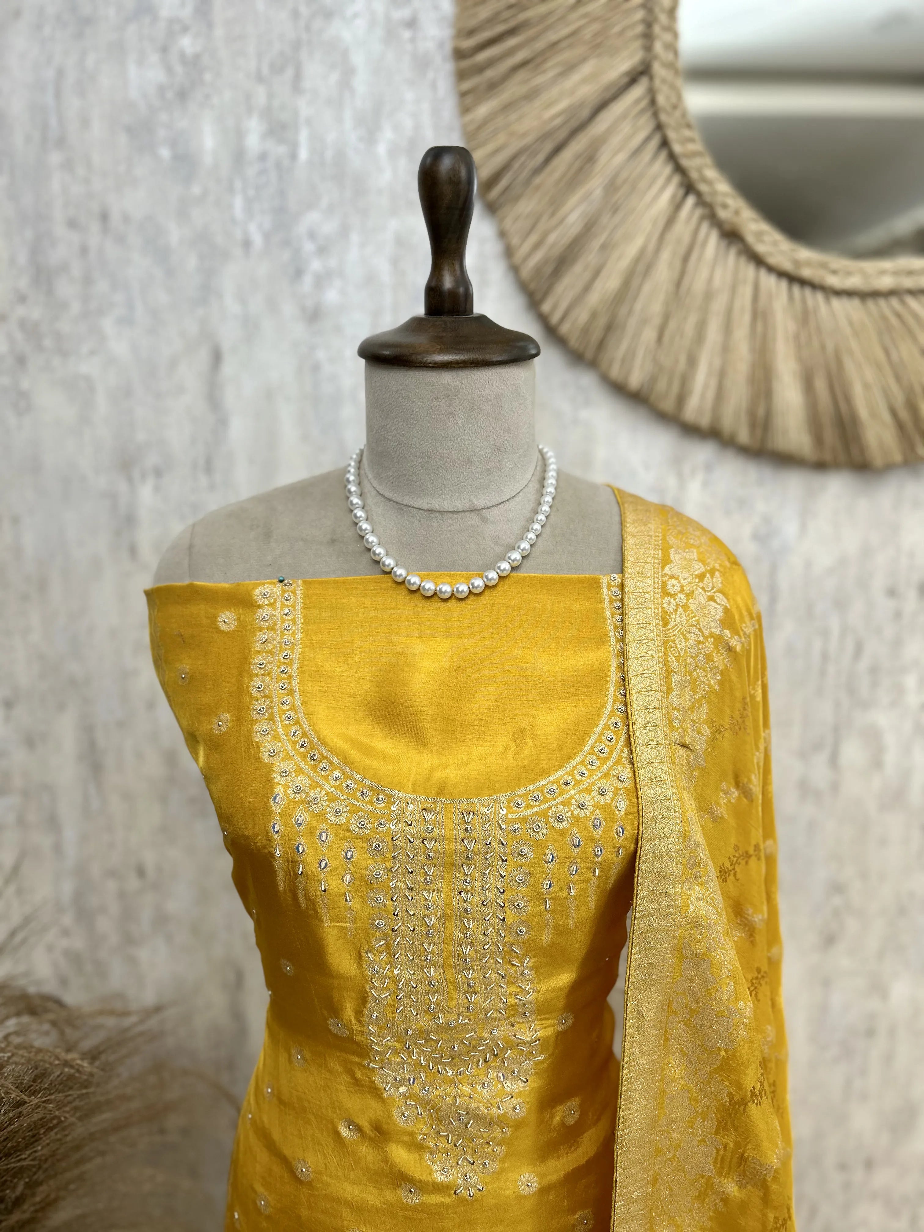 Dola Silk Unstitched Suit Set With Dola Silk Dupatta