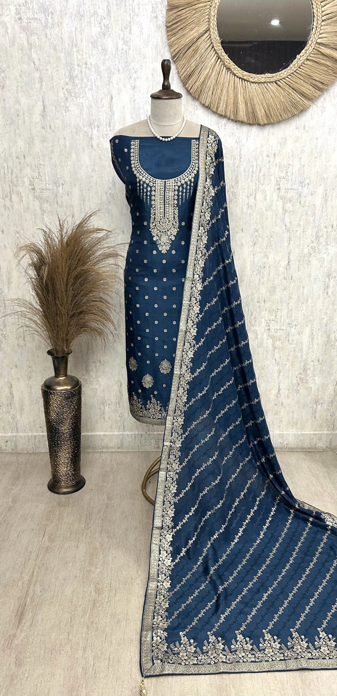 Dola Silk Unstitched Suit Set With Dola Silk Dupatta