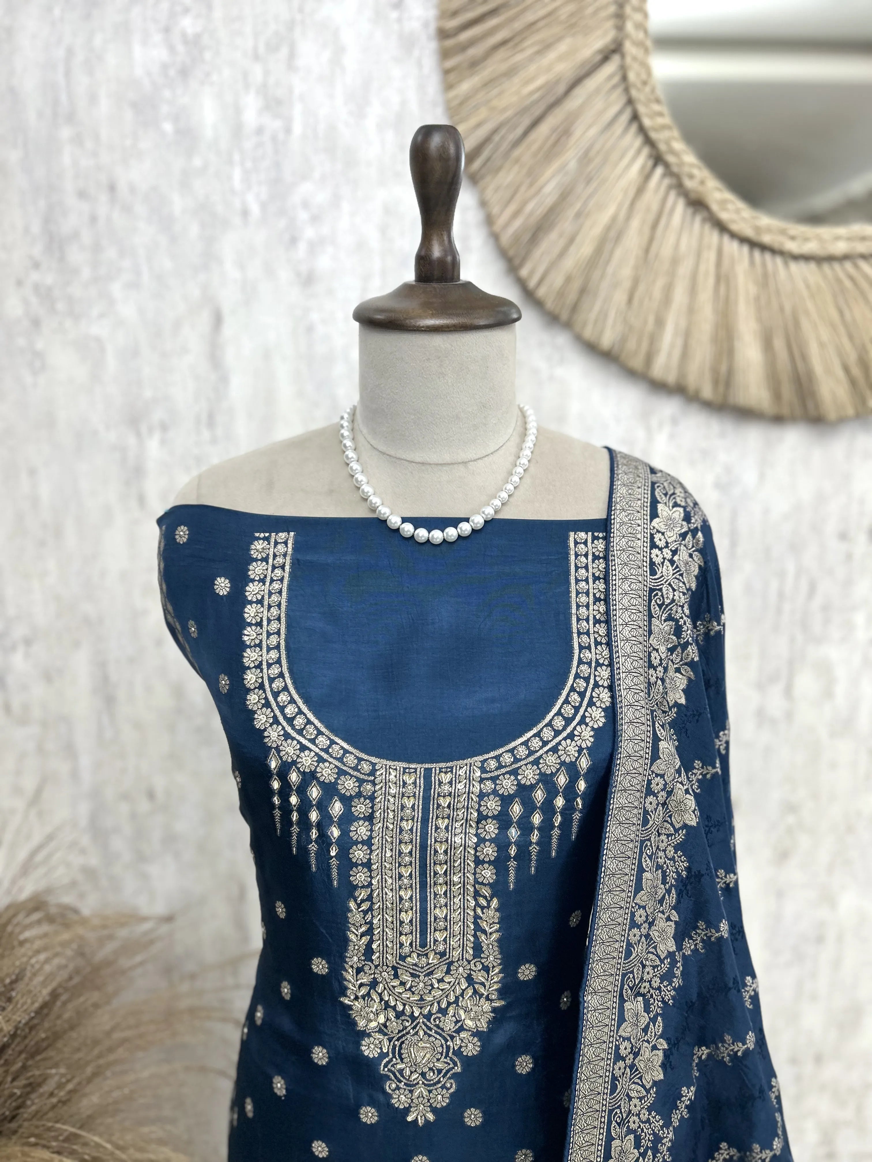 Dola Silk Unstitched Suit Set With Dola Silk Dupatta