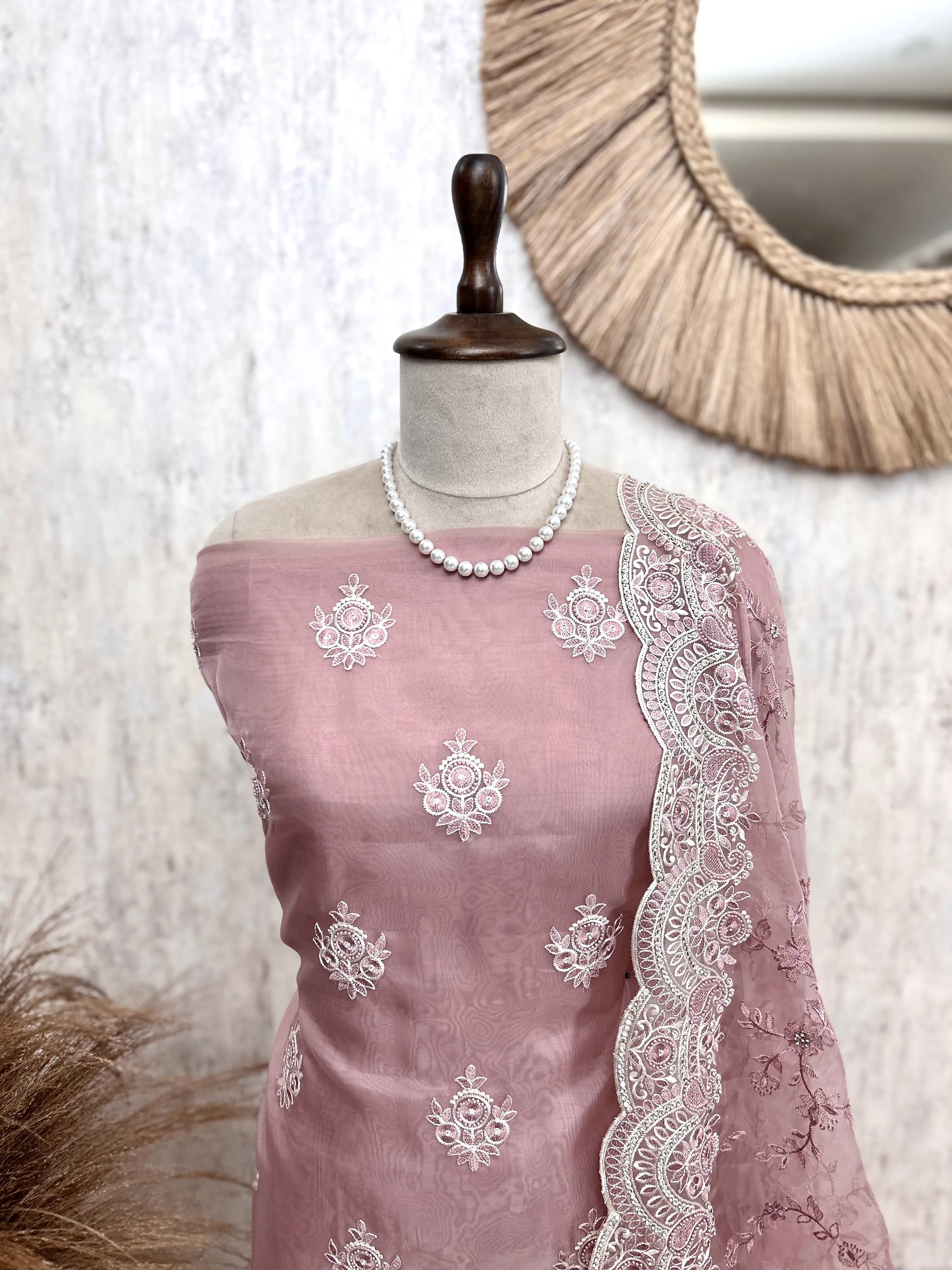 Glass Organza Unstitched Suit Set With Glass Organza Dupatta