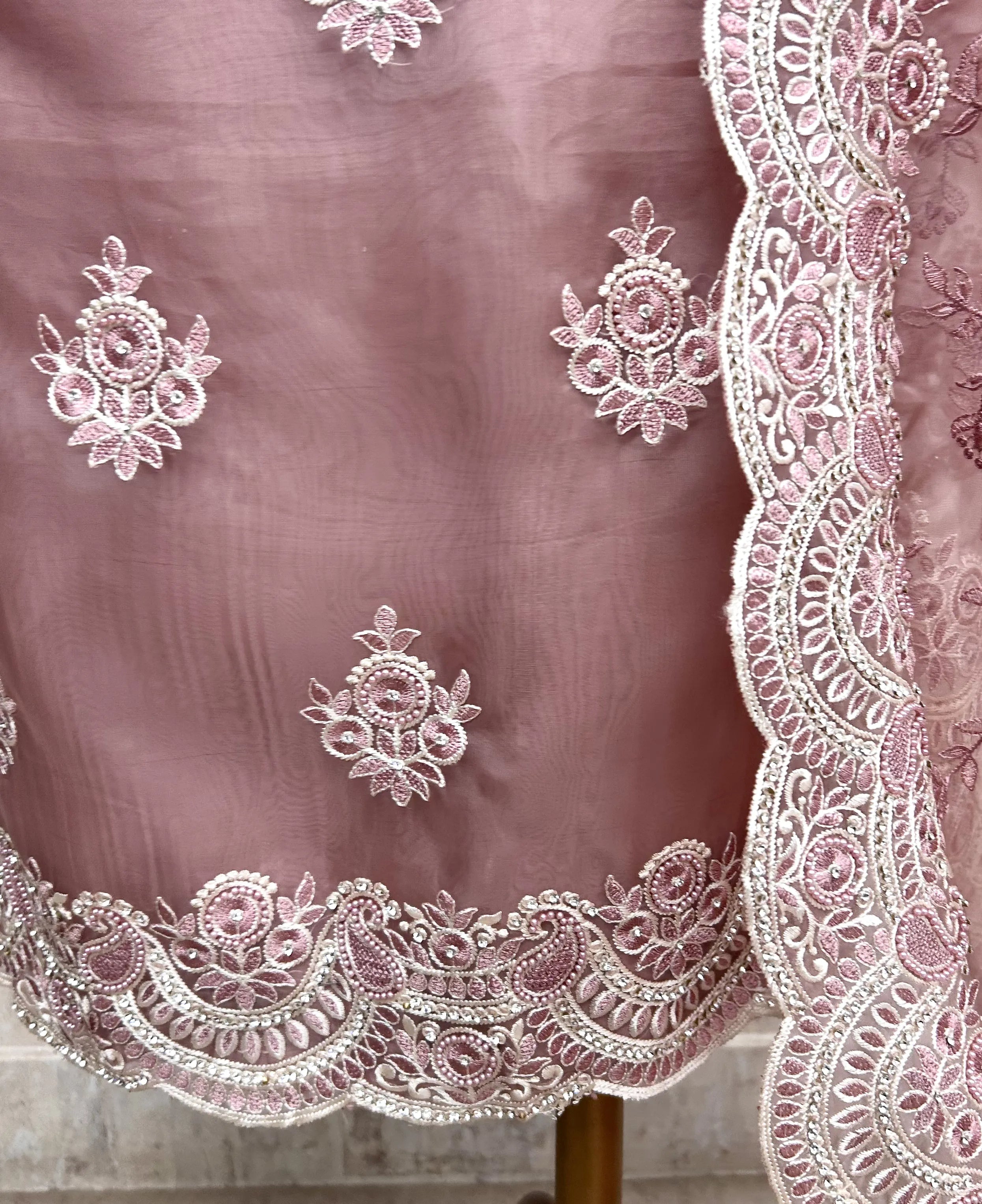 Glass Organza Unstitched Suit Set With Glass Organza Dupatta