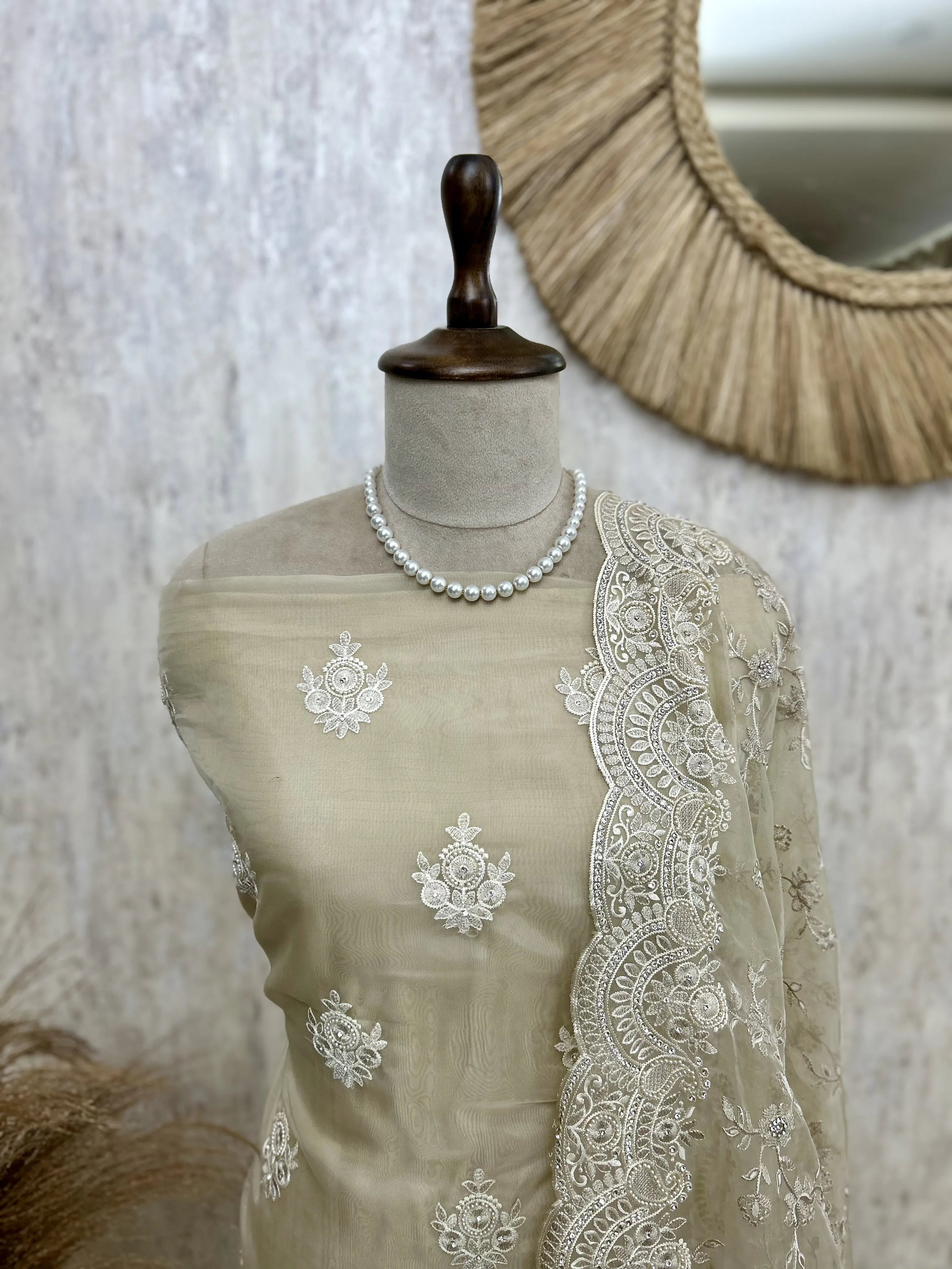 Glass Organza Unstitched Suit Set With Glass Organza Dupatta