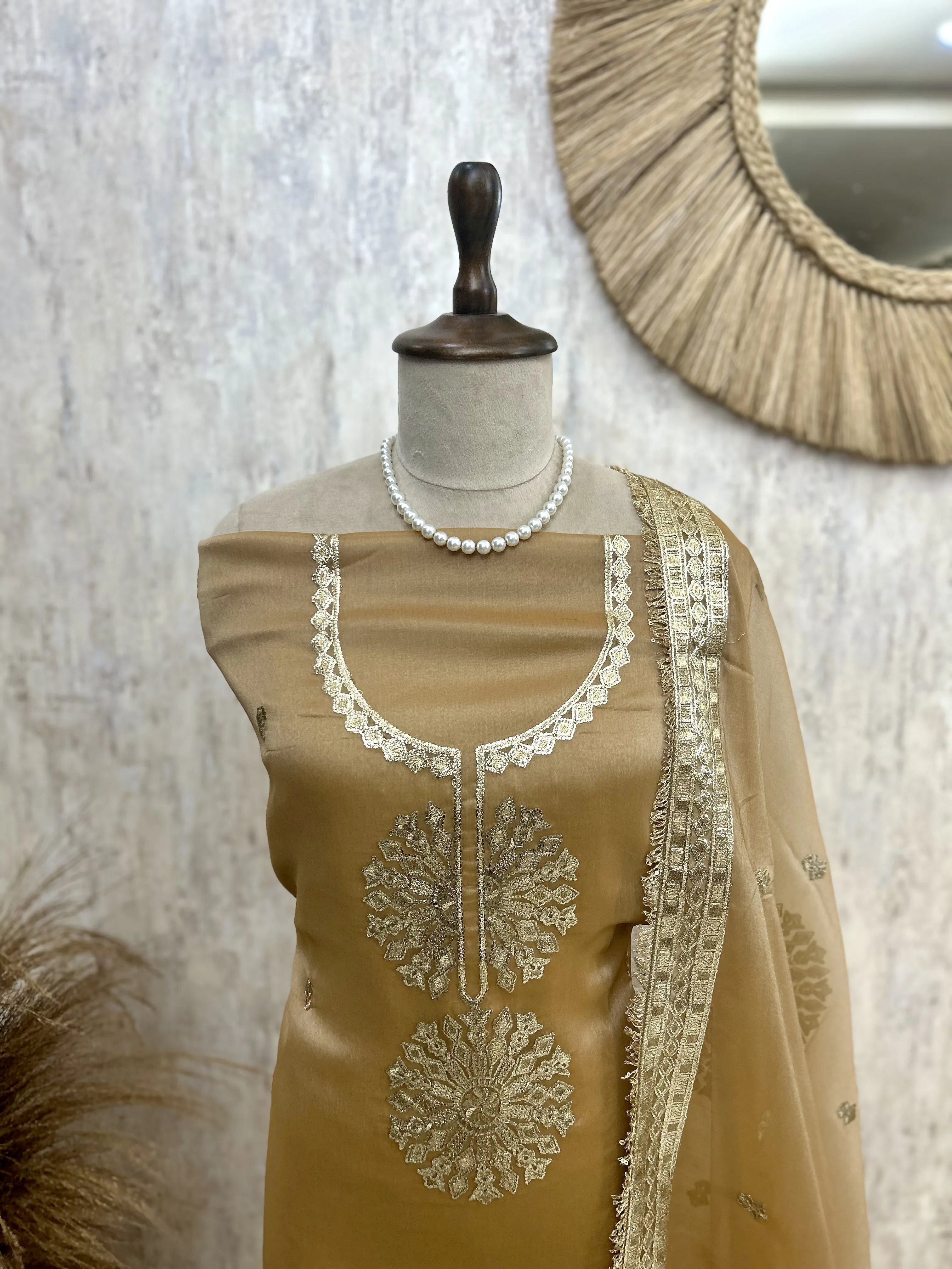 Organza Unstitched Suit Set With Organza Dupatta