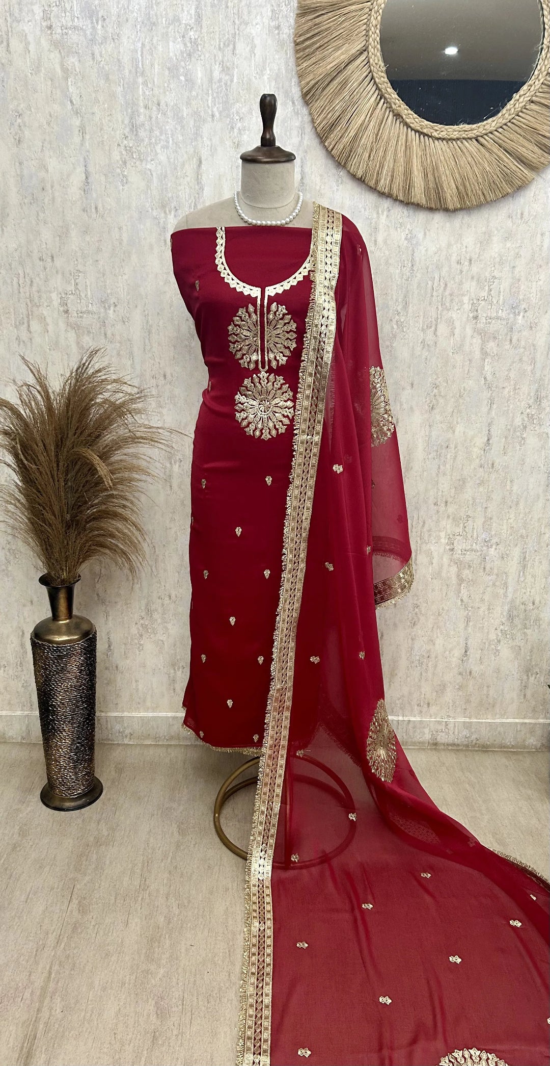 Organza Unstitched Suit Set With Organza Dupatta