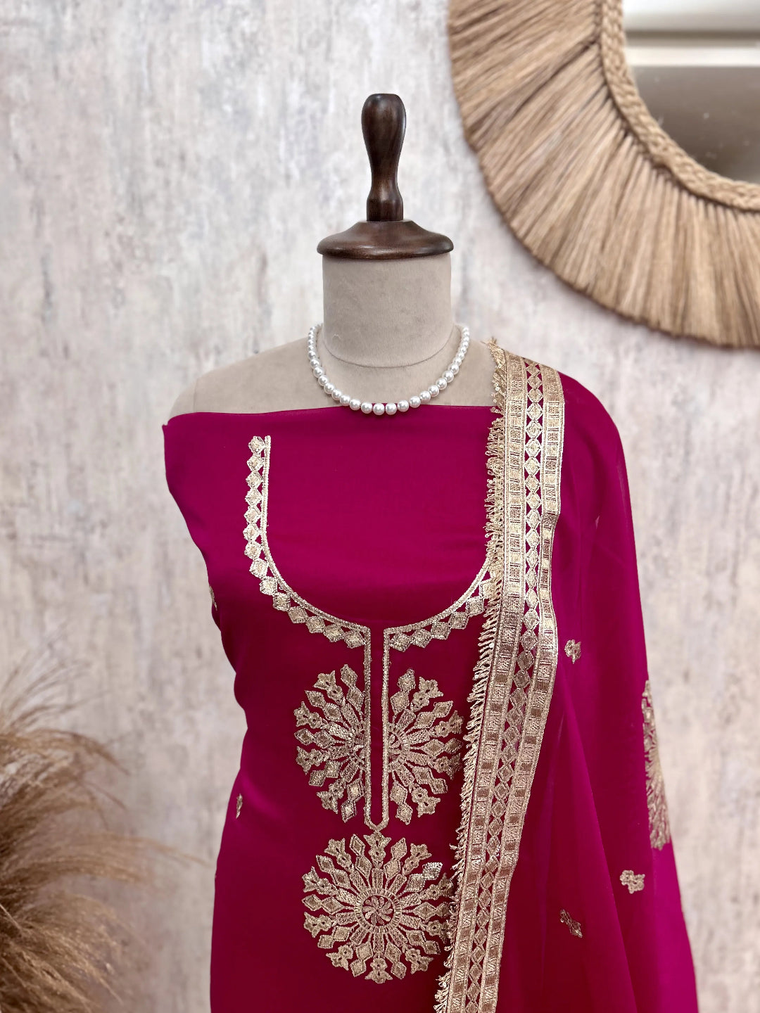 Organza Unstitched Suit Set With Organza Dupatta