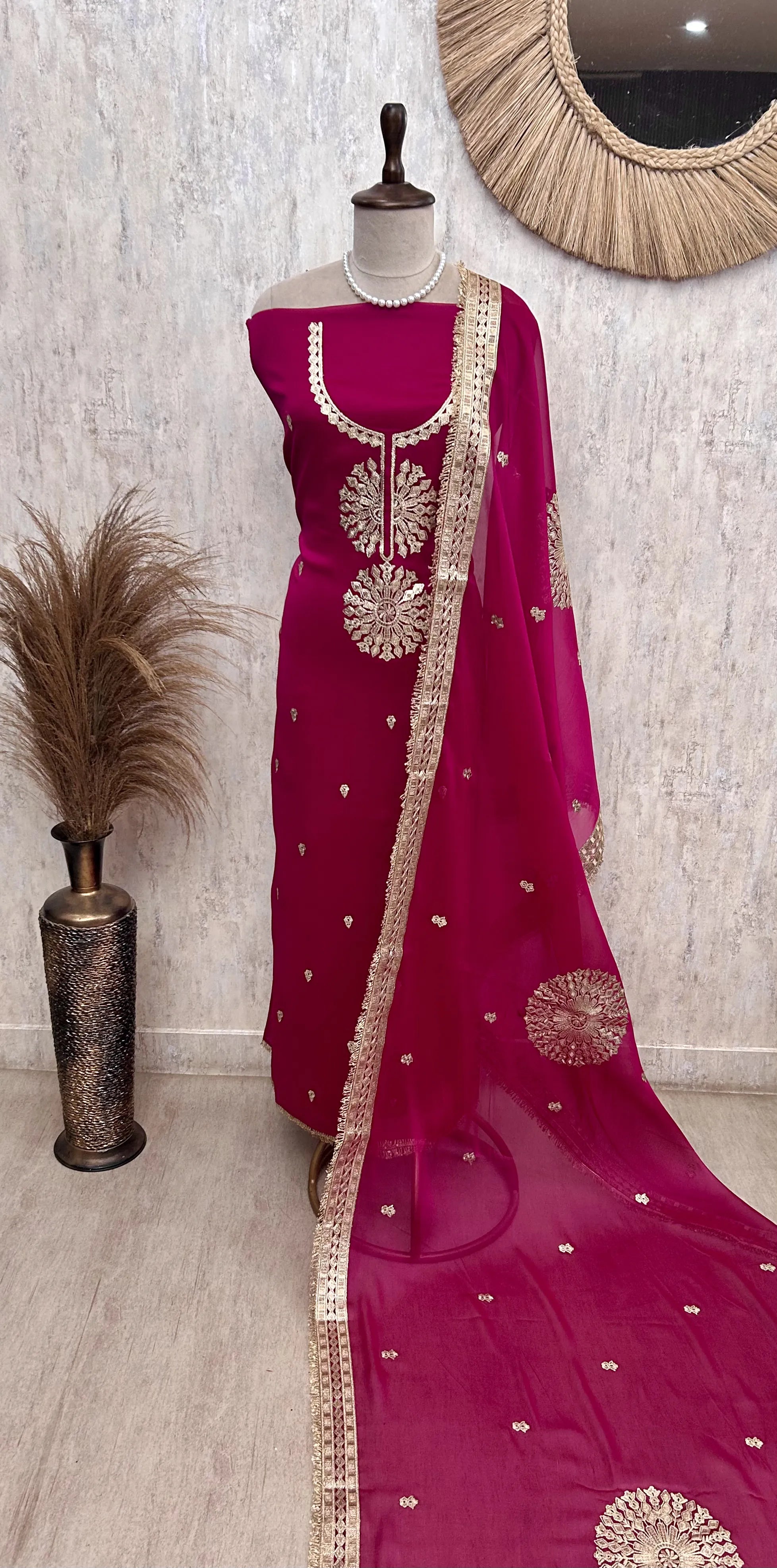 Organza Unstitched Suit Set With Organza Dupatta