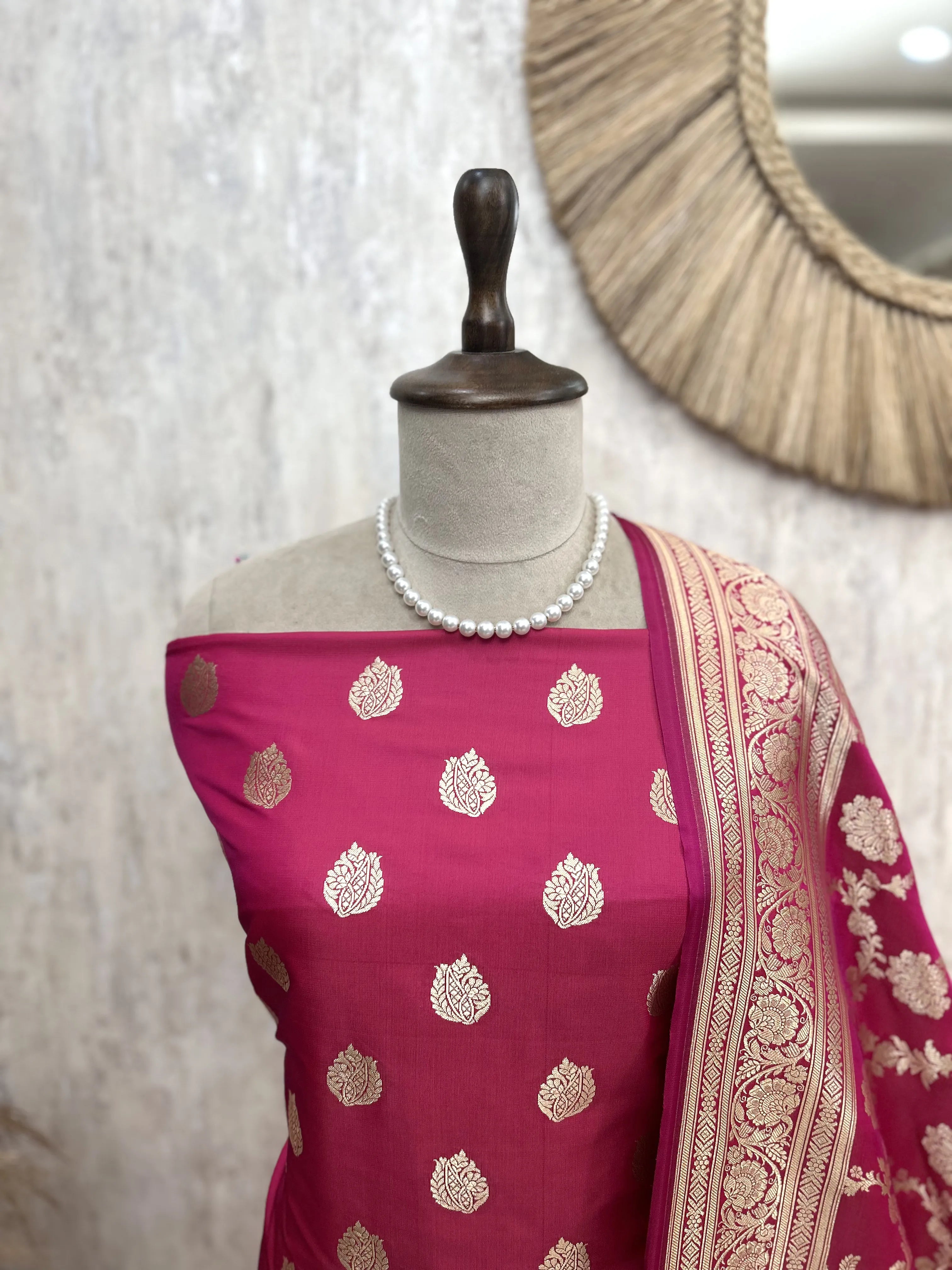 Banarasi Silk Unstitched Suit Set With Banarasi Silk Dupatta