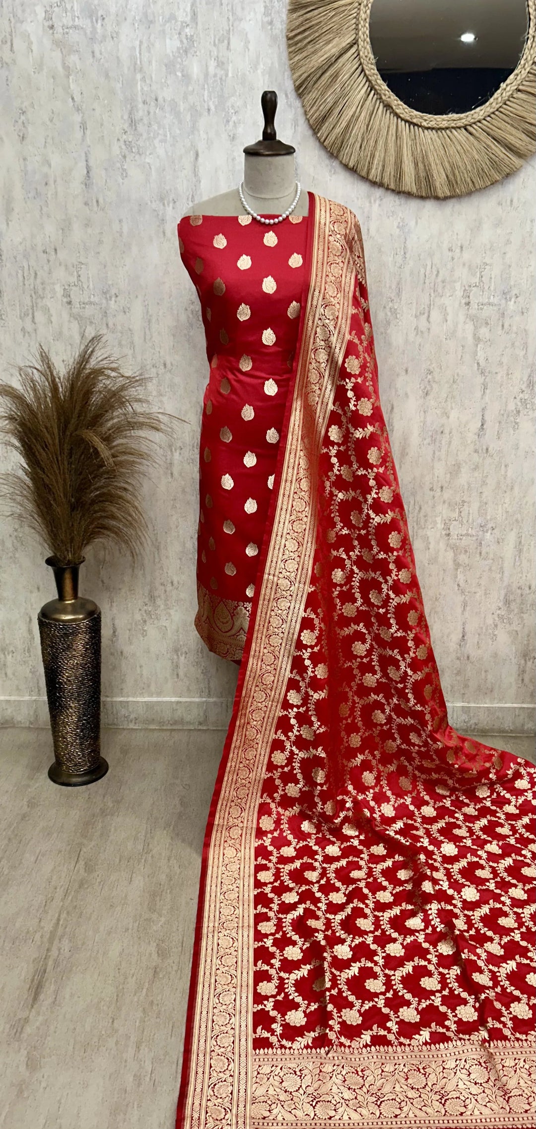 Banarasi Silk Unstitched Suit Set With Banarasi Silk Dupatta