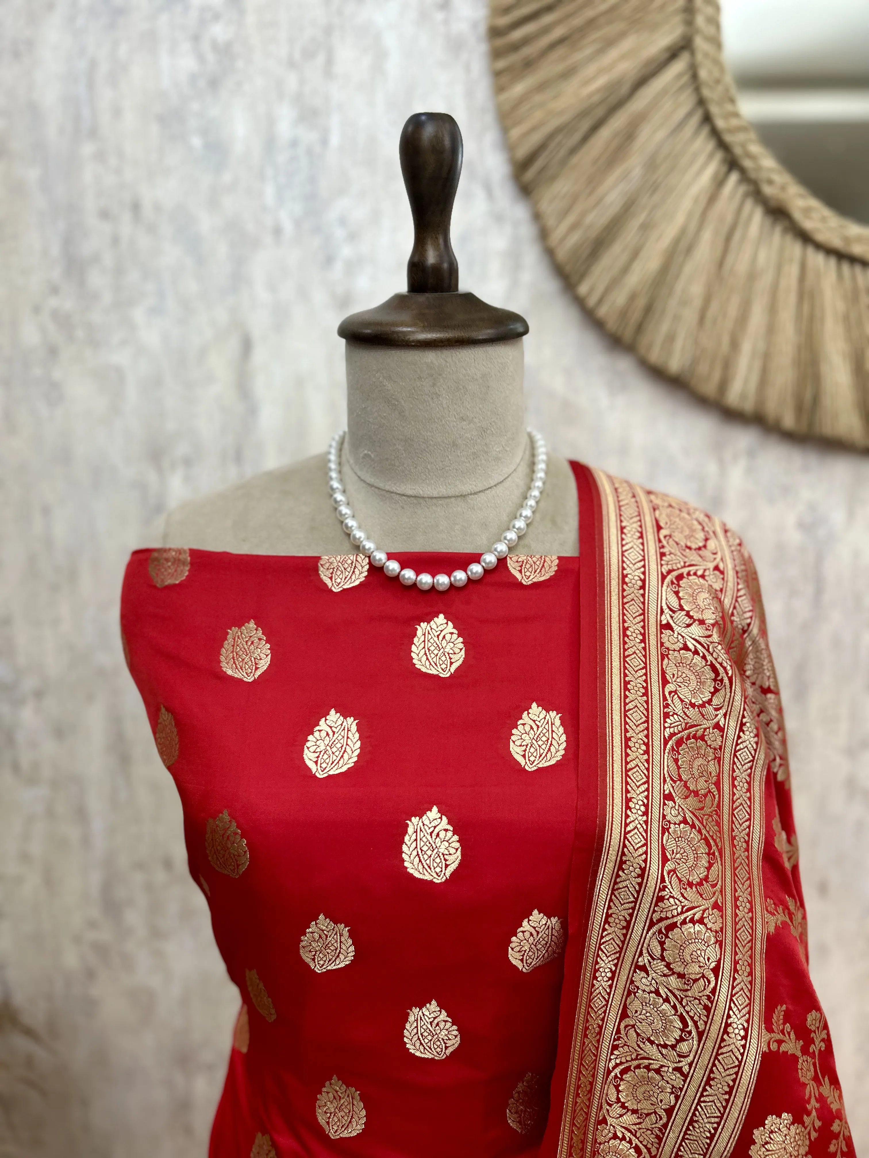 Banarasi Silk Unstitched Suit Set With Banarasi Silk Dupatta