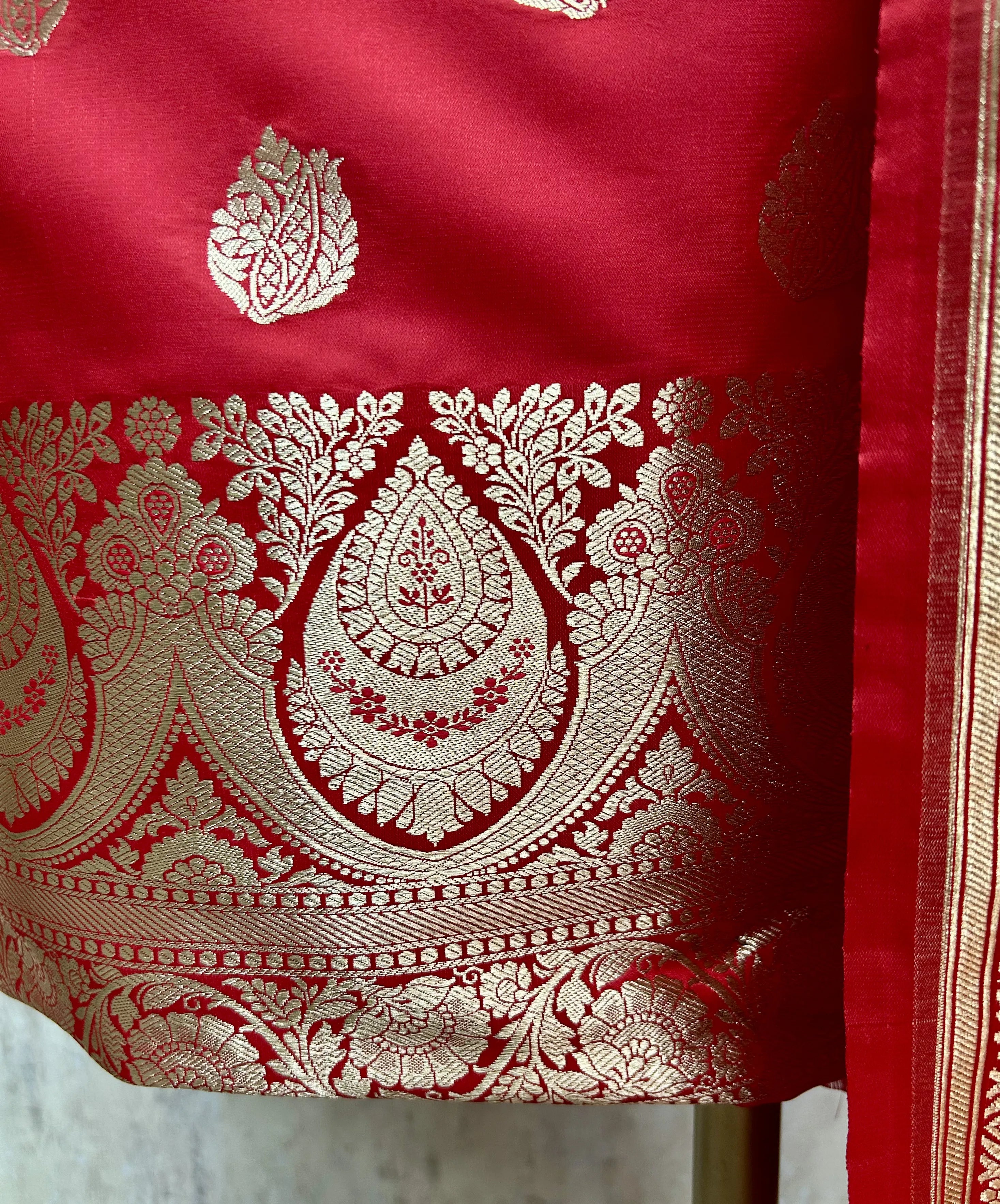 Banarasi Silk Unstitched Suit Set With Banarasi Silk Dupatta