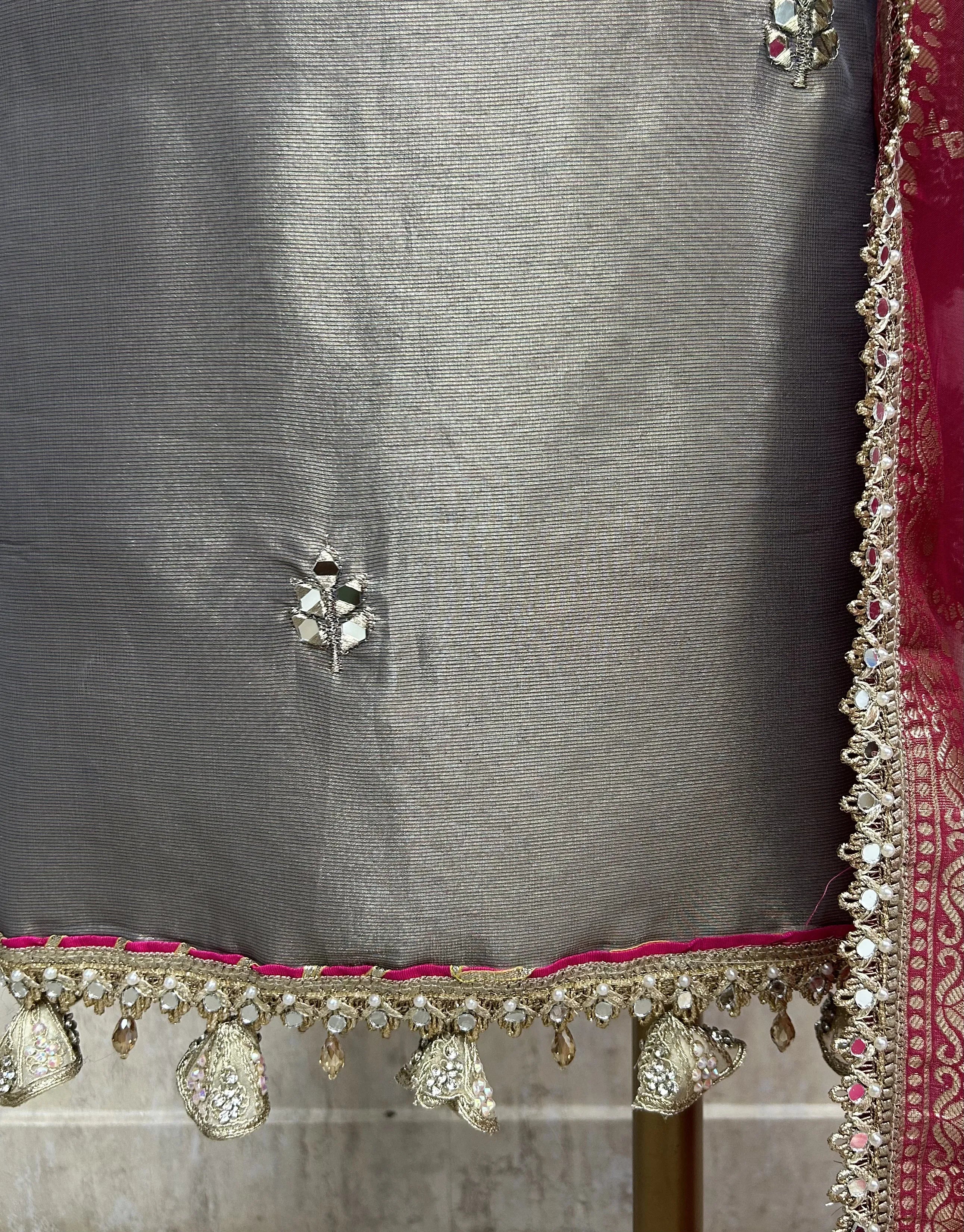 Tissue Unstitched Suit Set Featuring Organza Dupatta