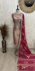 Tissue Unstitched Suit Set Featuring Organza Dupatta