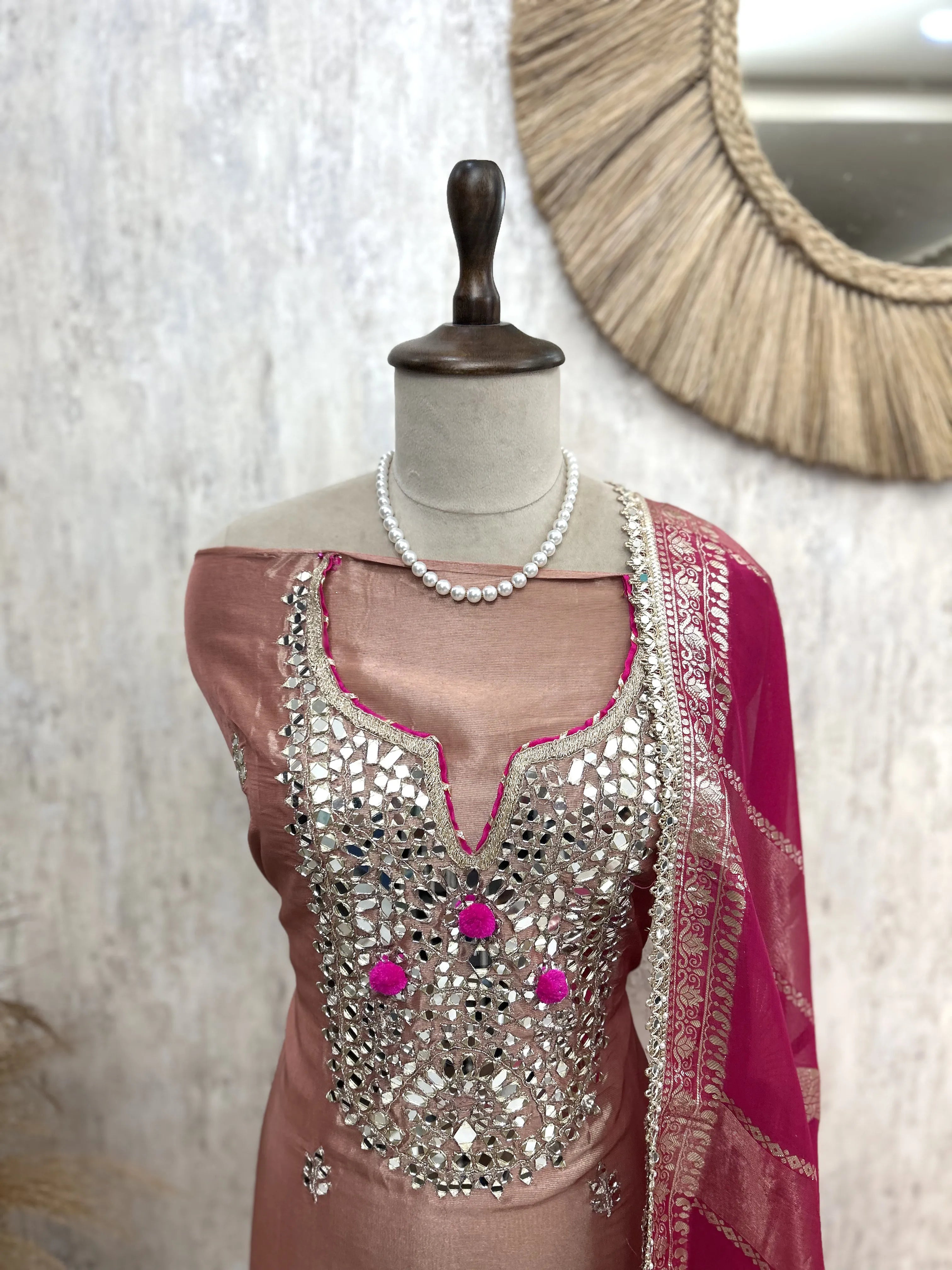 Tissue Unstitched Suit Set Featuring Organza Dupatta