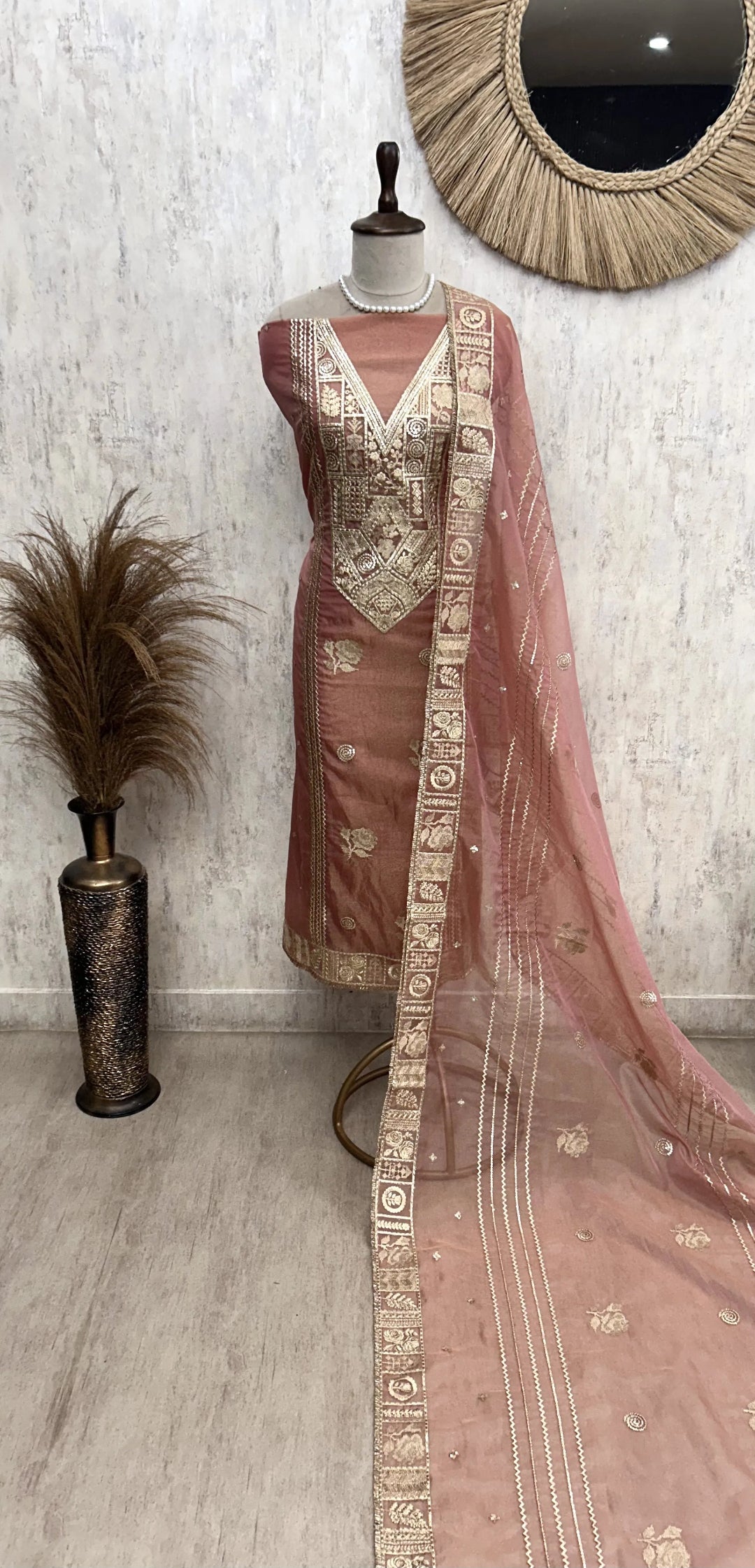 Tissue Organza Unstitched Suit Set With Tissue Organza Dupatta
