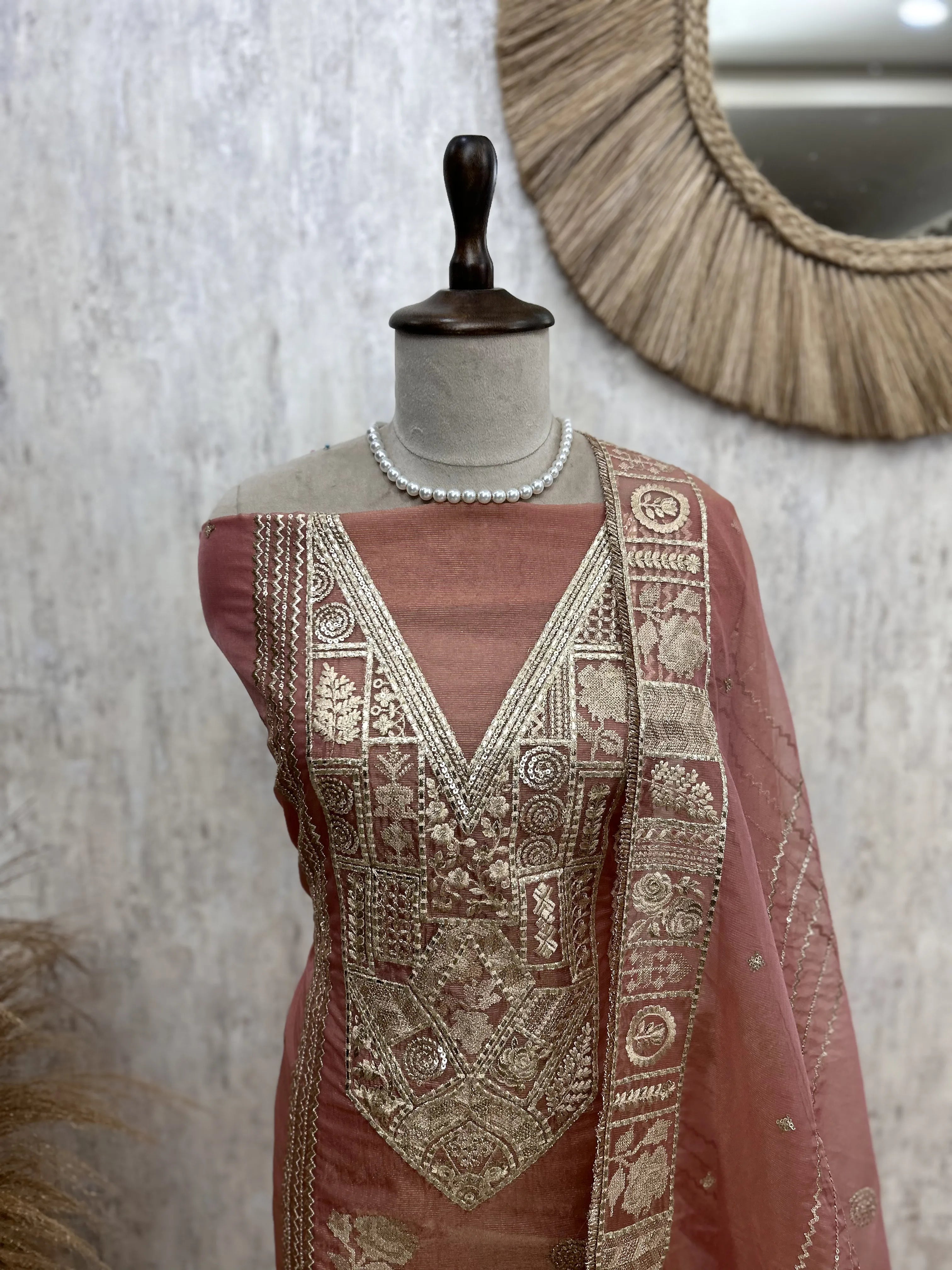 Tissue Organza Unstitched Suit Set With Tissue Organza Dupatta