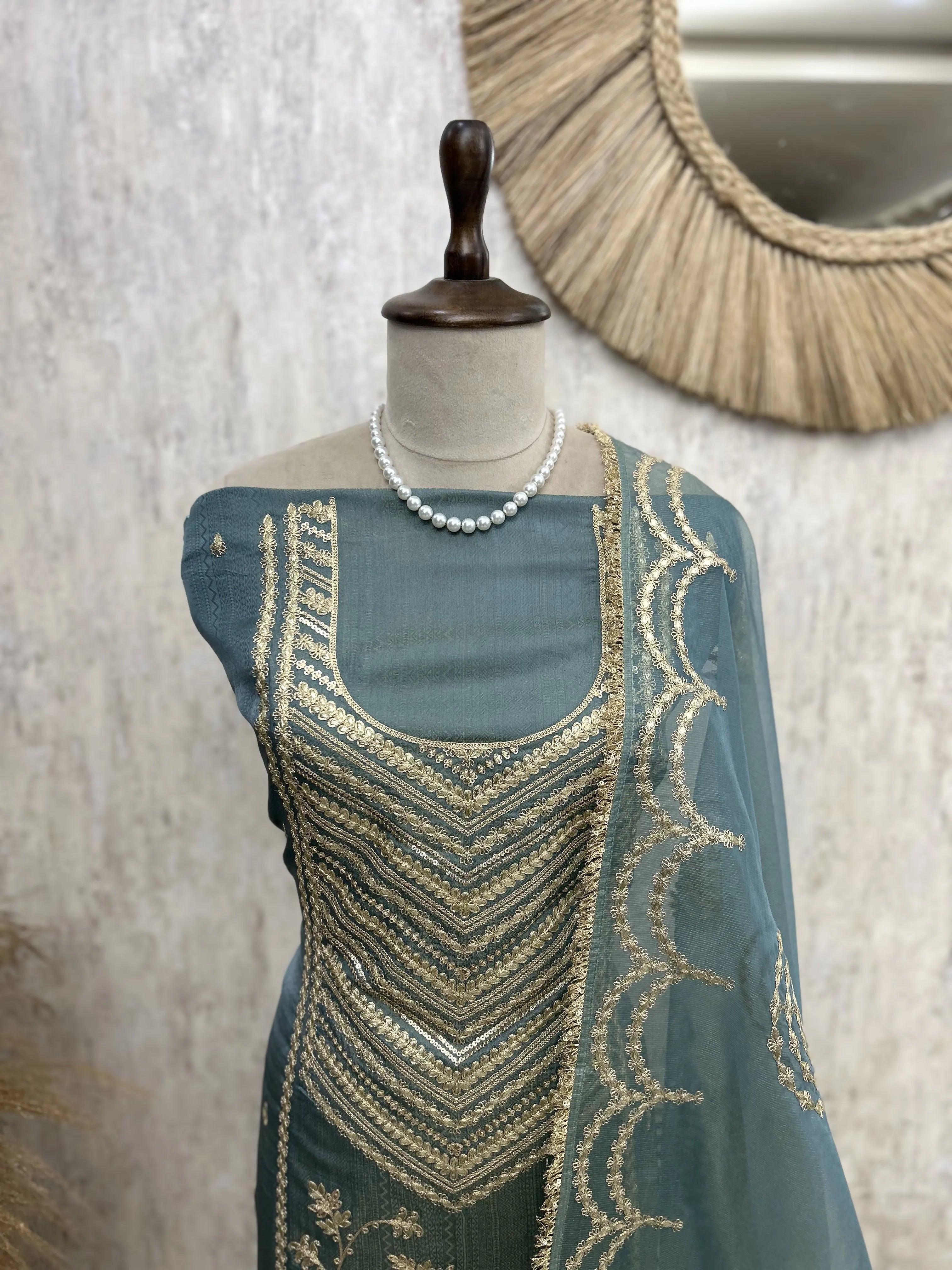 Silk Unstitched Suit Set Featuring Tissue Dupatta