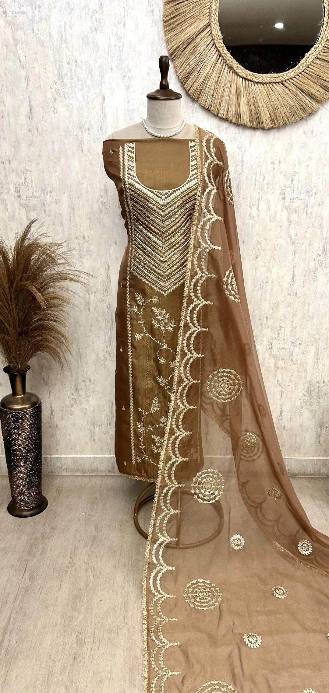 Silk Unstitched Suit Set Featuring Tissue Dupatta