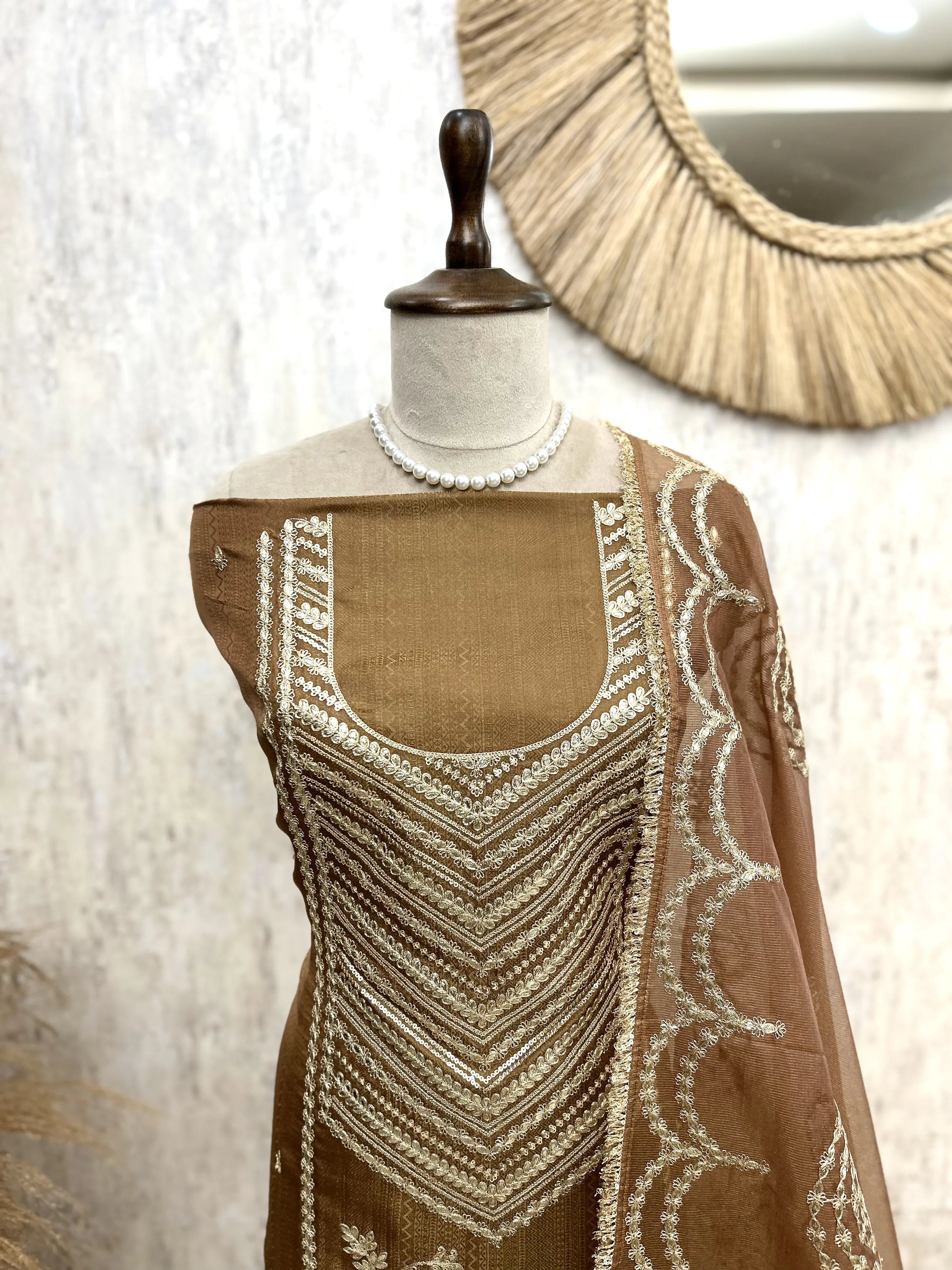 Silk Unstitched Suit Set Featuring Tissue Dupatta