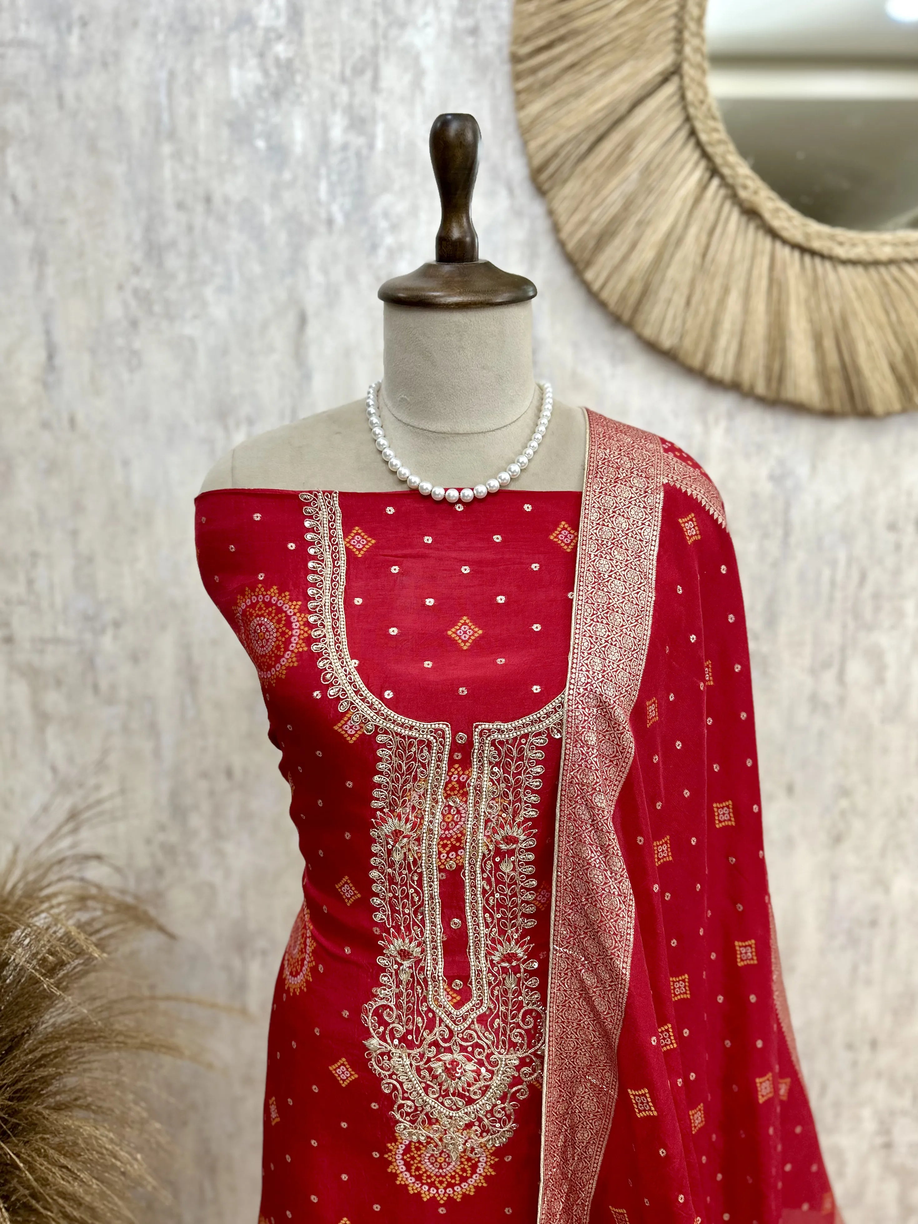 Unstitched Dola Silk Suit Set Featuring Dola Silk Dupatta