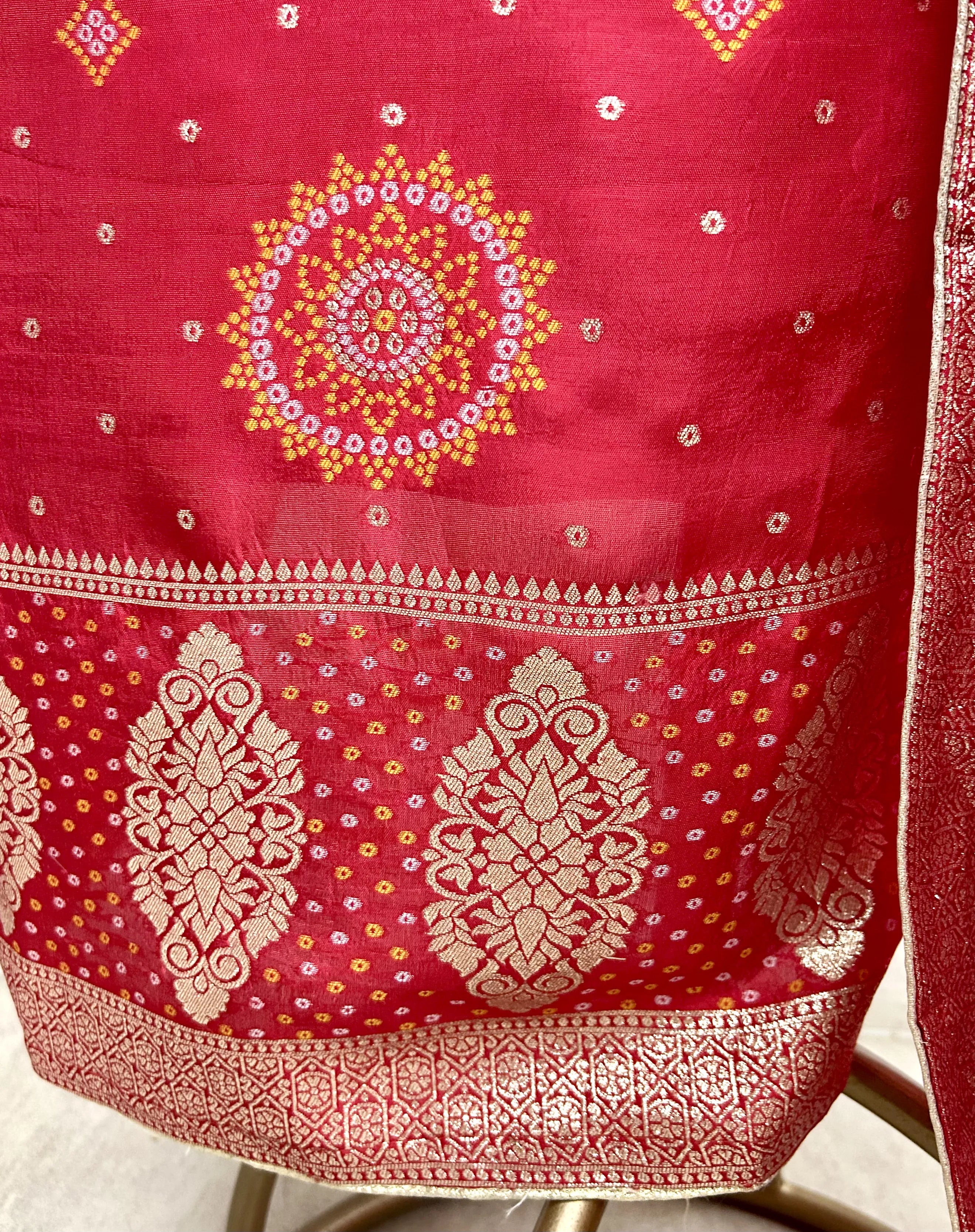 Unstitched Dola Silk Suit Set Featuring Dola Silk Dupatta