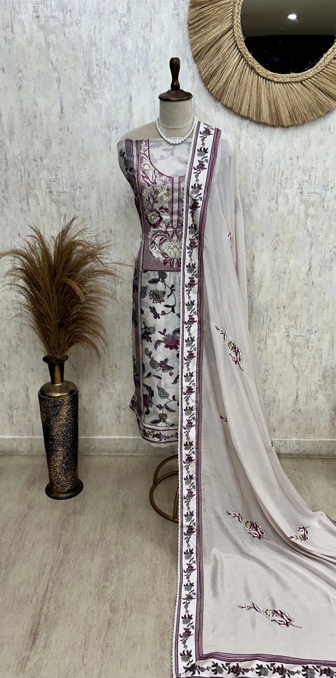Chinnon Unstitched Suit Set With Chinnon Dupatta
