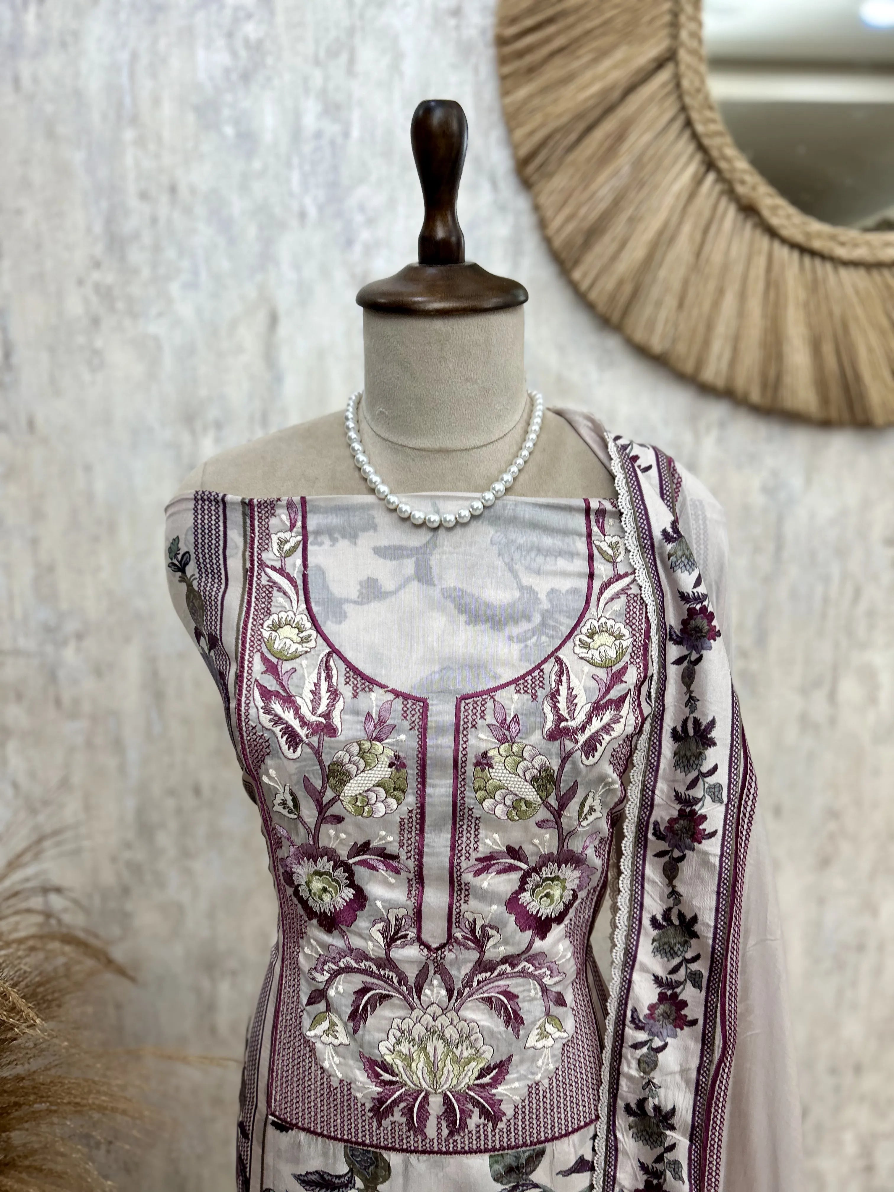 Chinnon Unstitched Suit Set With Chinnon Dupatta