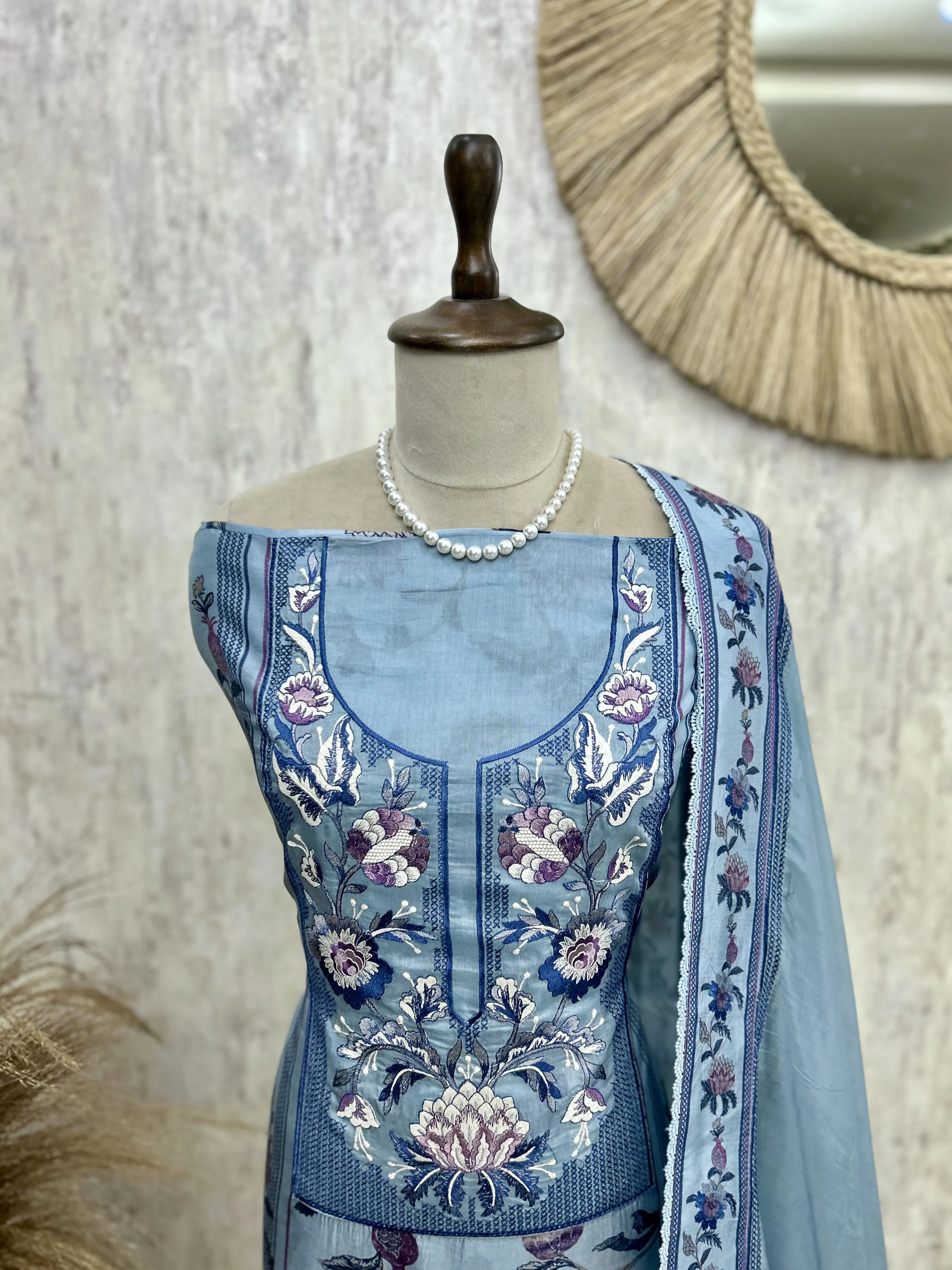 Chinnon Unstitched Suit Set With Chinnon Dupatta