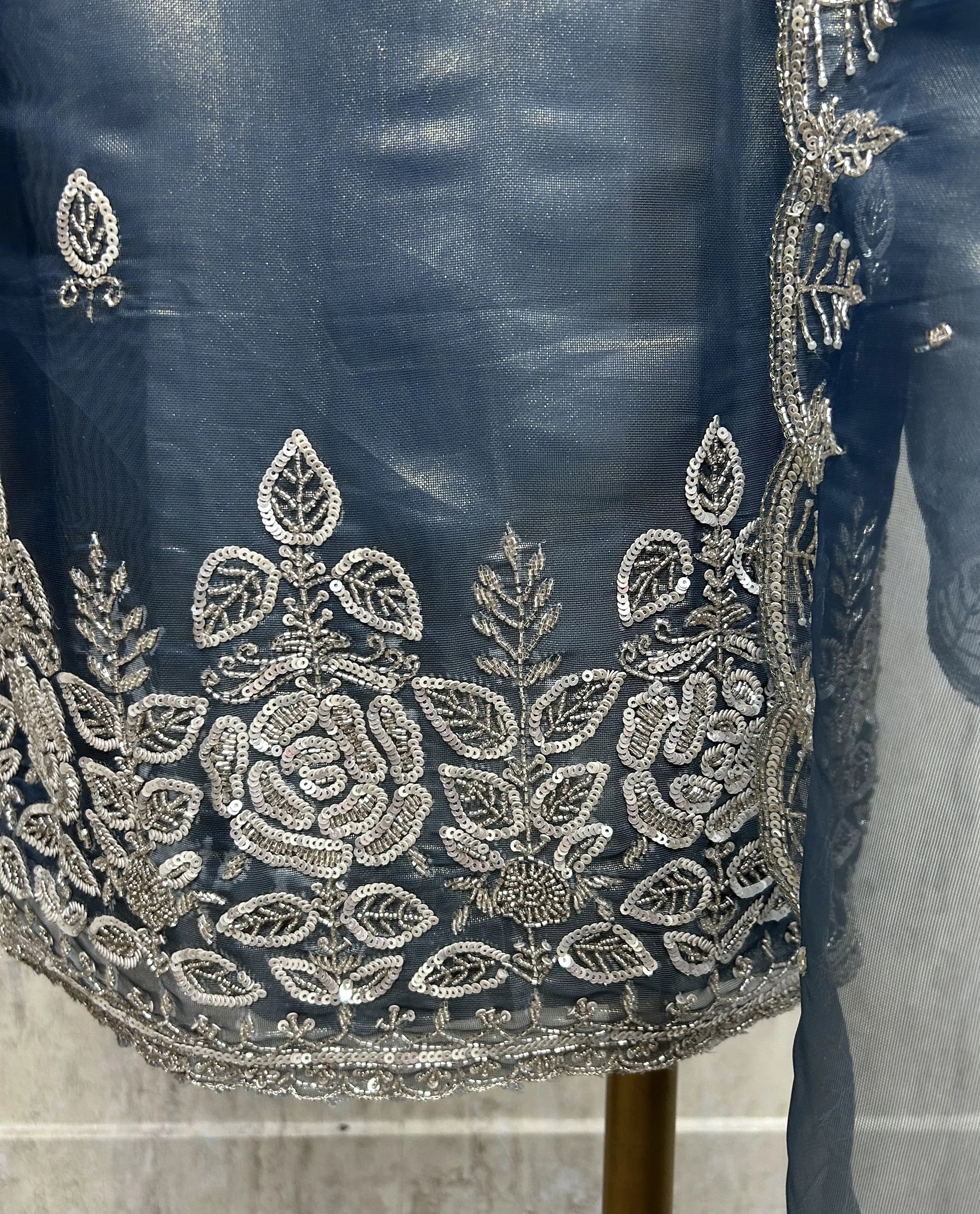 Glass Organza Unstitched Suit Set With Glass Organza Dupatta