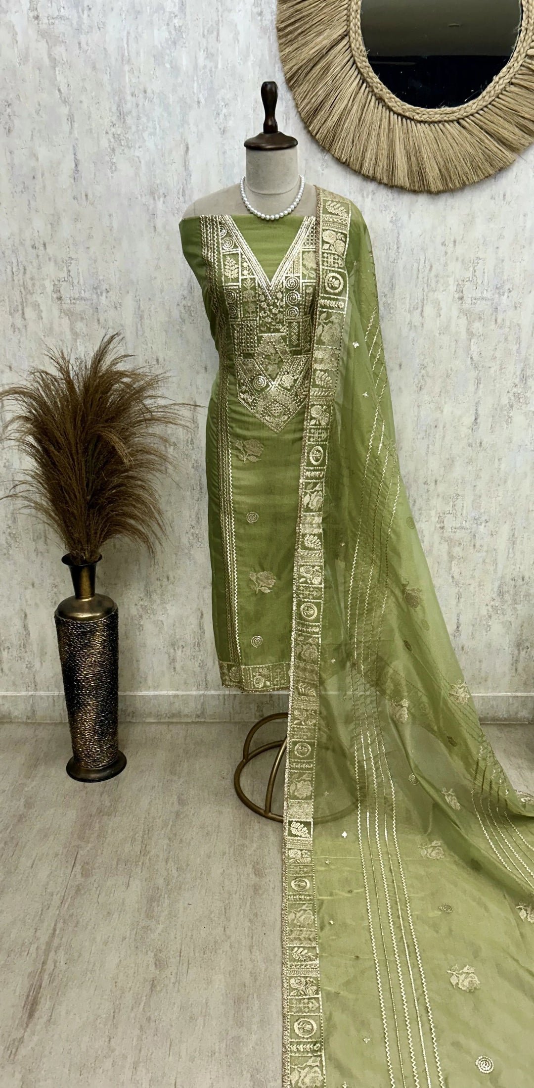 Tissue Organza Unstitched Suit Set With Tissue Organza Dupatta