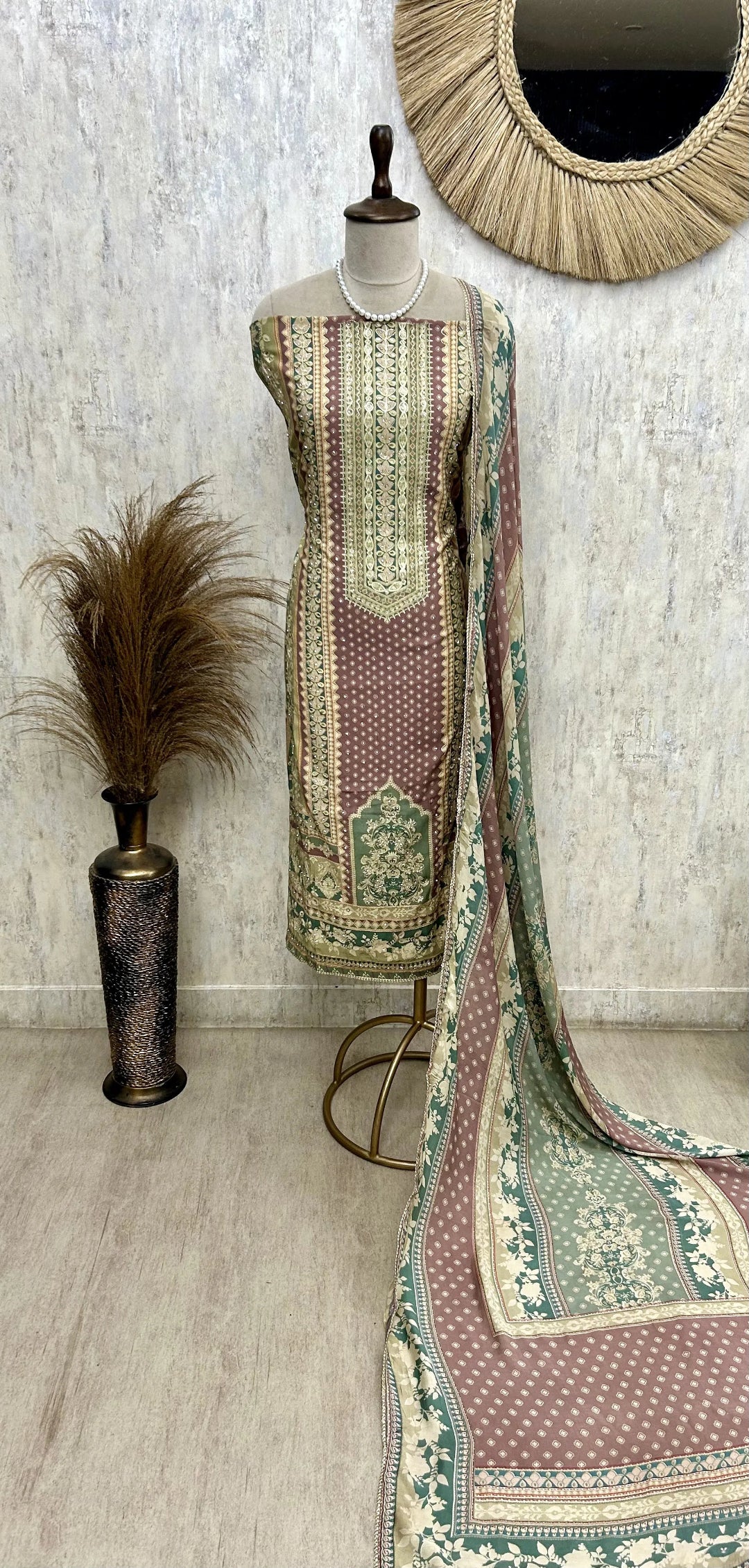 Muslin Unstitched Suit Set With Muslin Dupatta