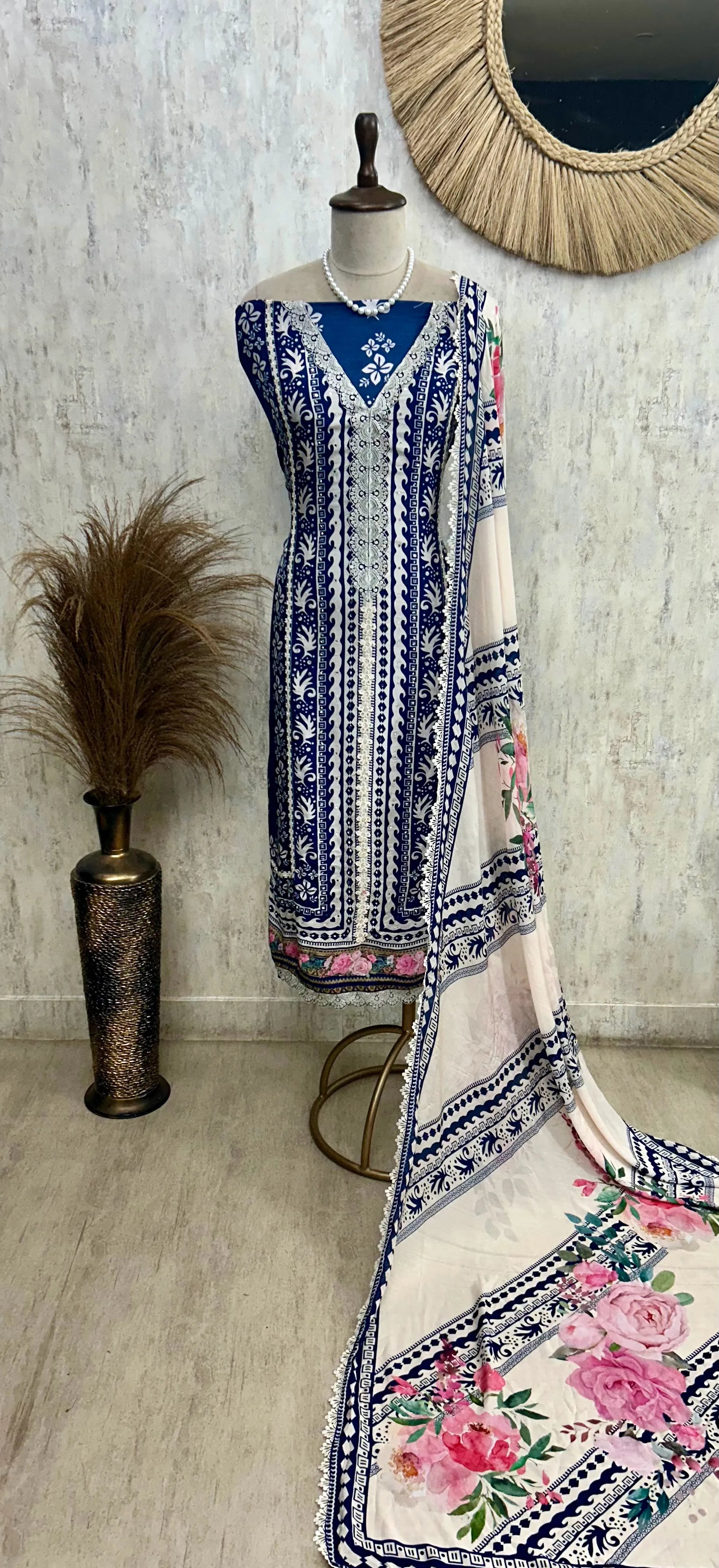 Digital Print Muslin Unstitched Suit Set