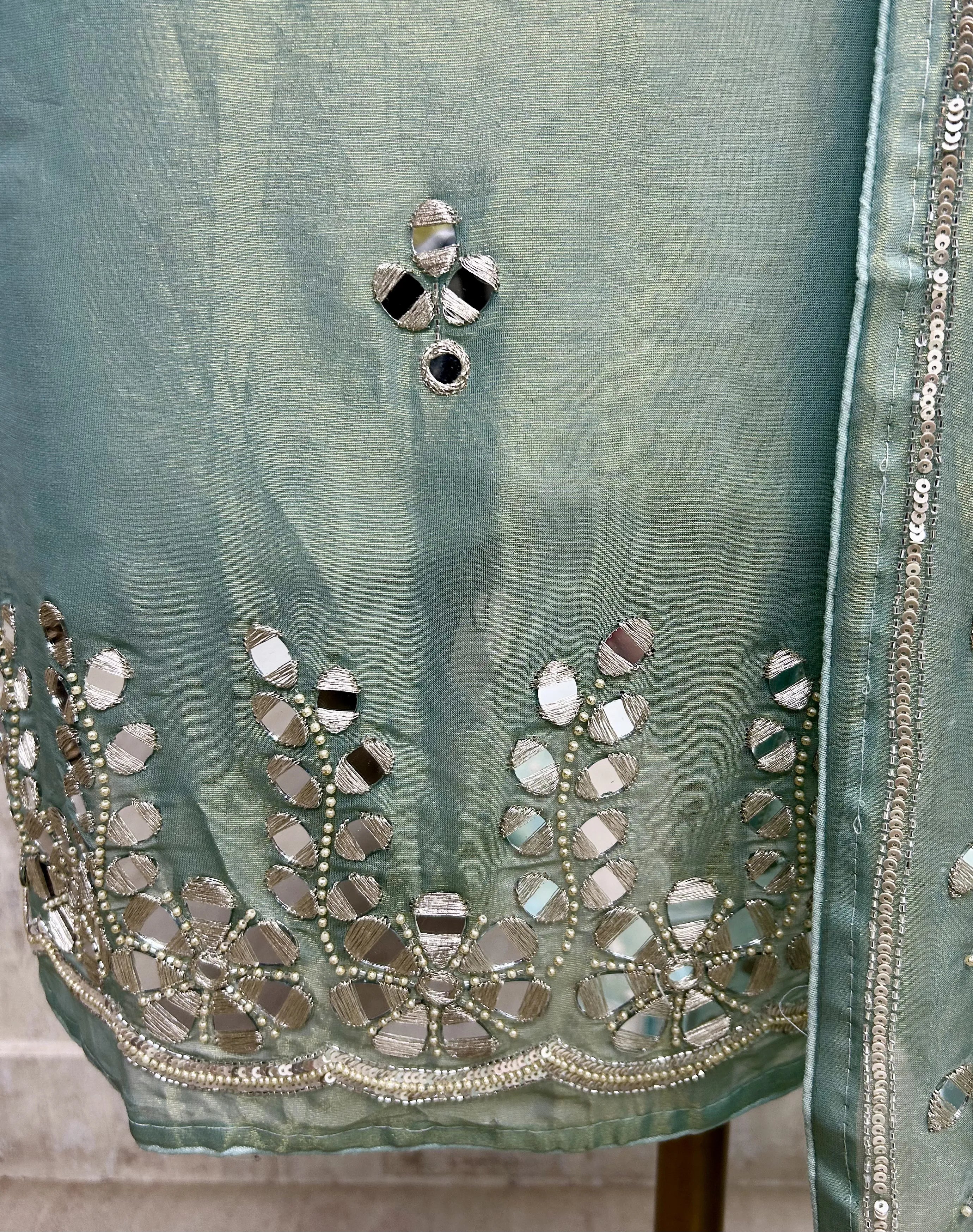 Tissue Unstitched Suit Set With Tissue Dupatta