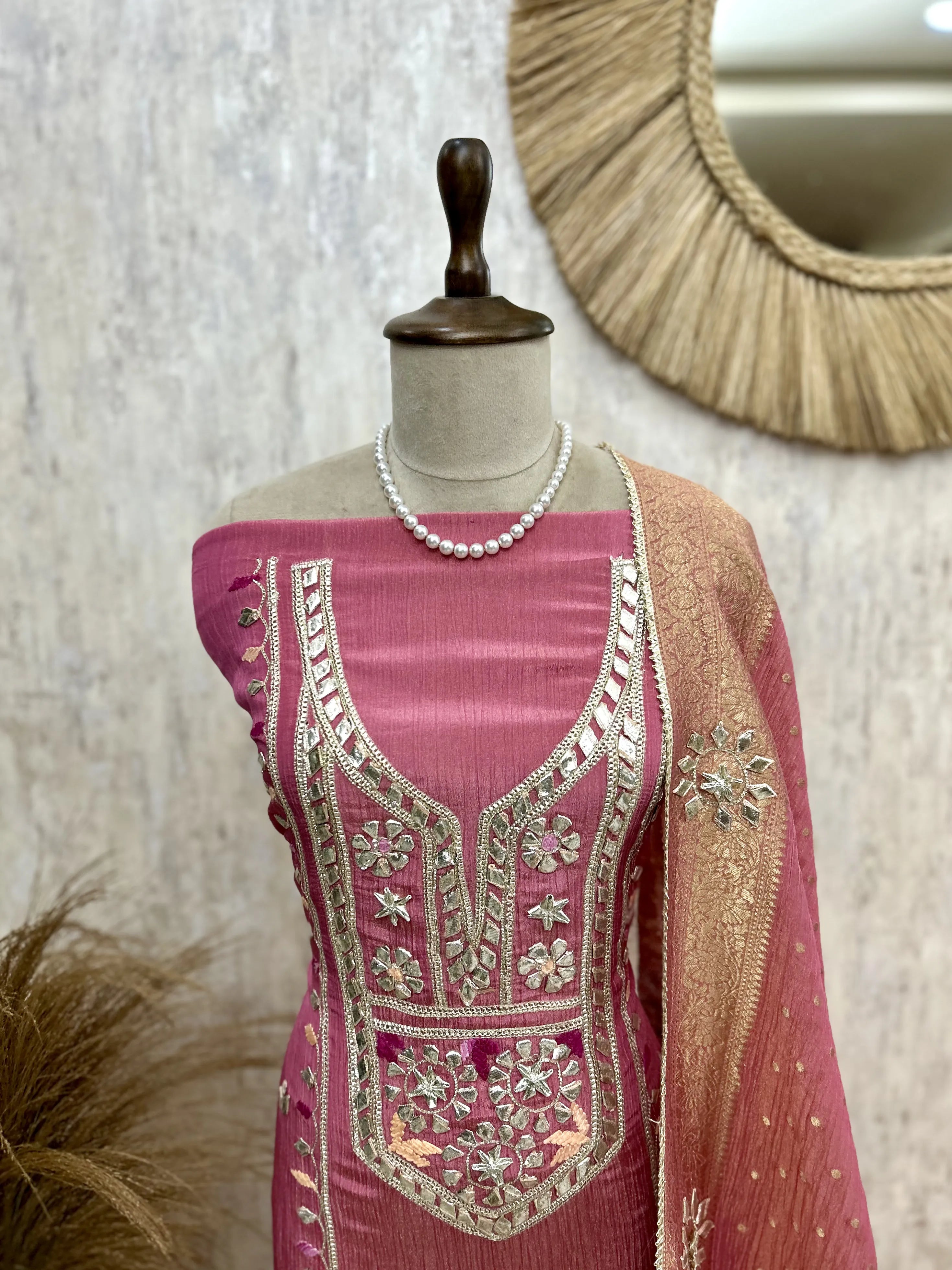 Crush Tissue Unstitched Suit Set With Crush Tissue Dupatta