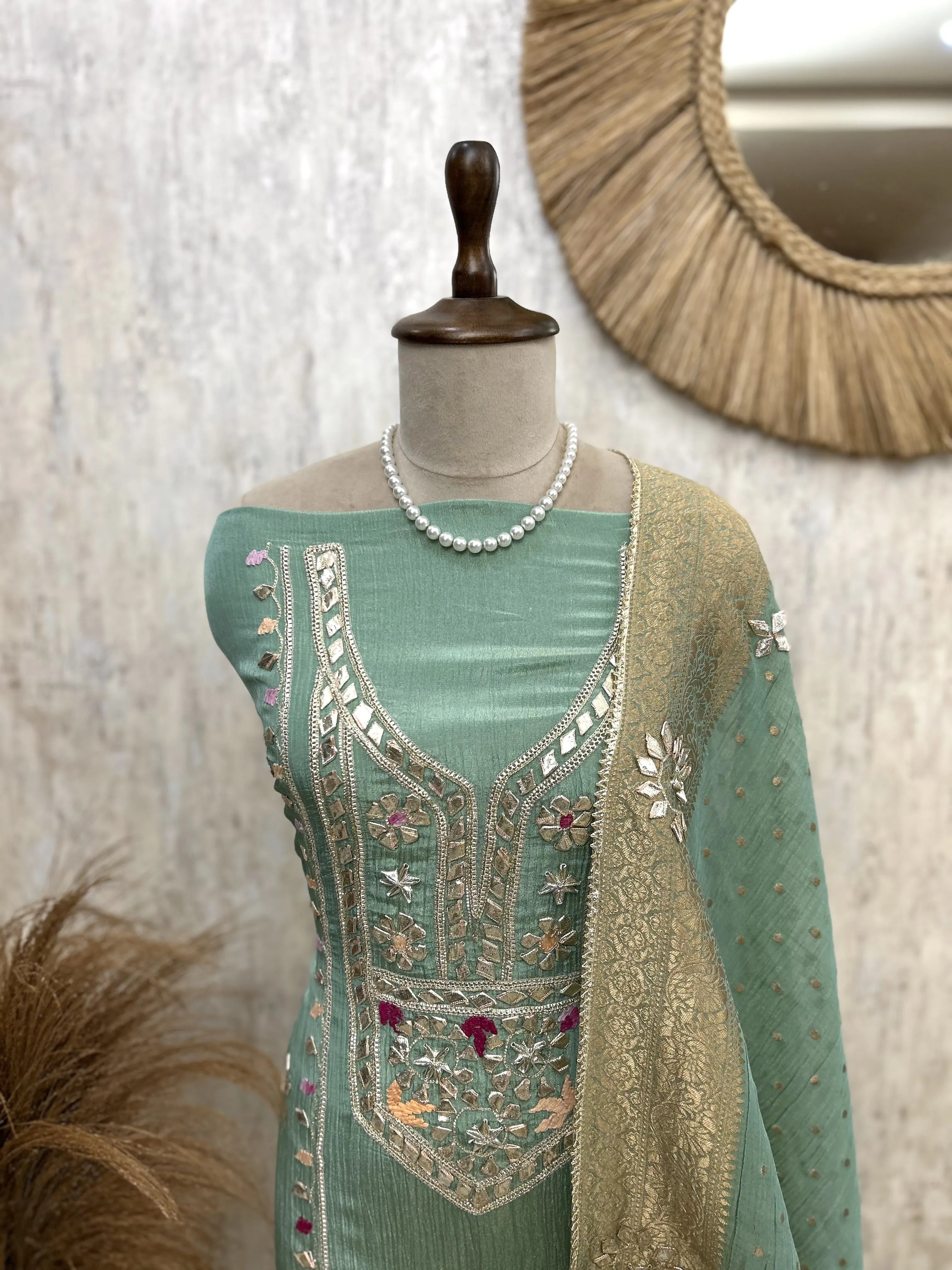 Crush Tissue Unstitched Suit Set With Crush Tissue Dupatta