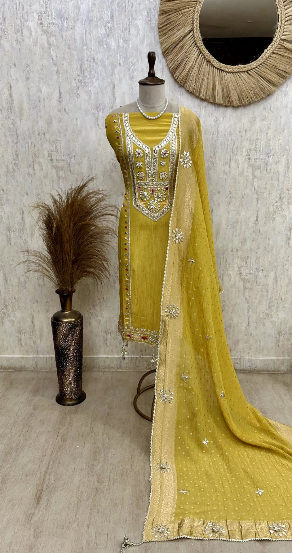 Crush Tissue Unstitched Suit Set With Crush Tissue Dupatta