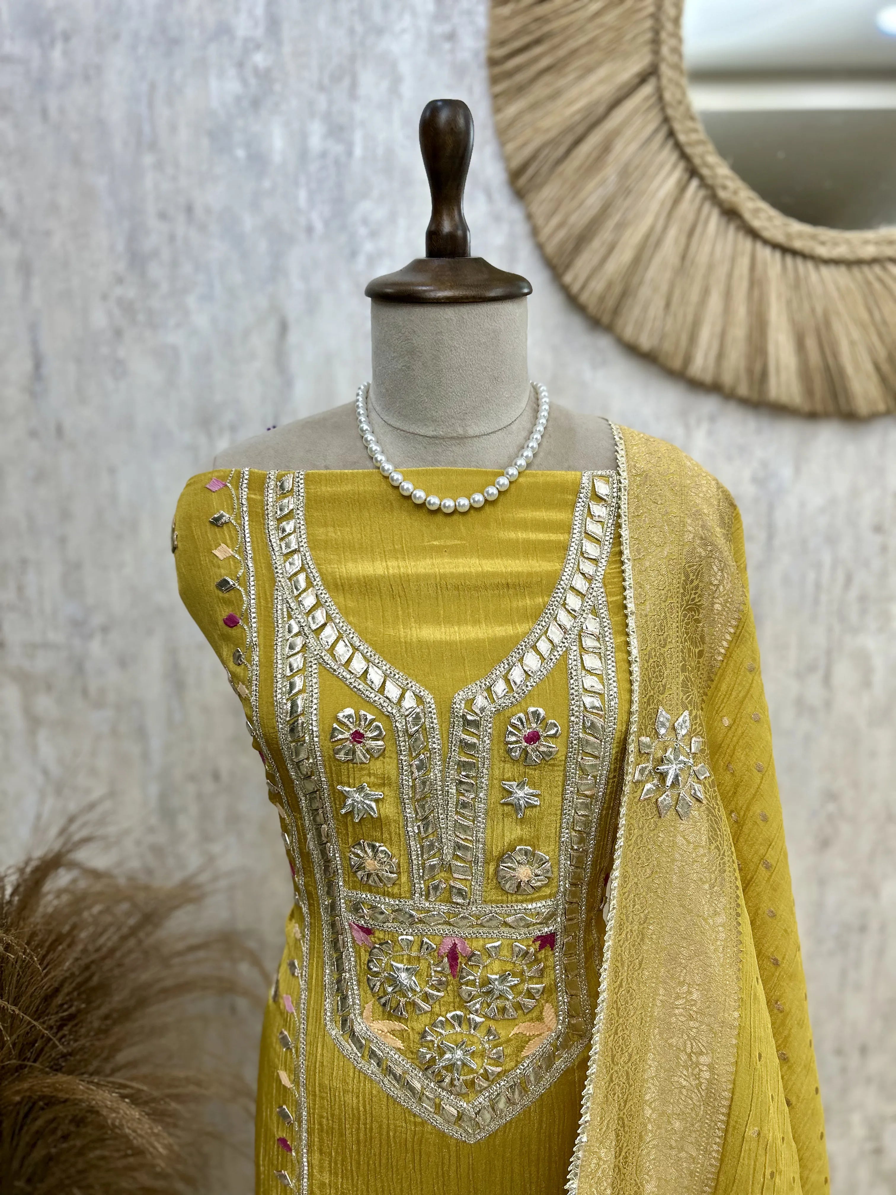 Crush Tissue Unstitched Suit Set With Crush Tissue Dupatta