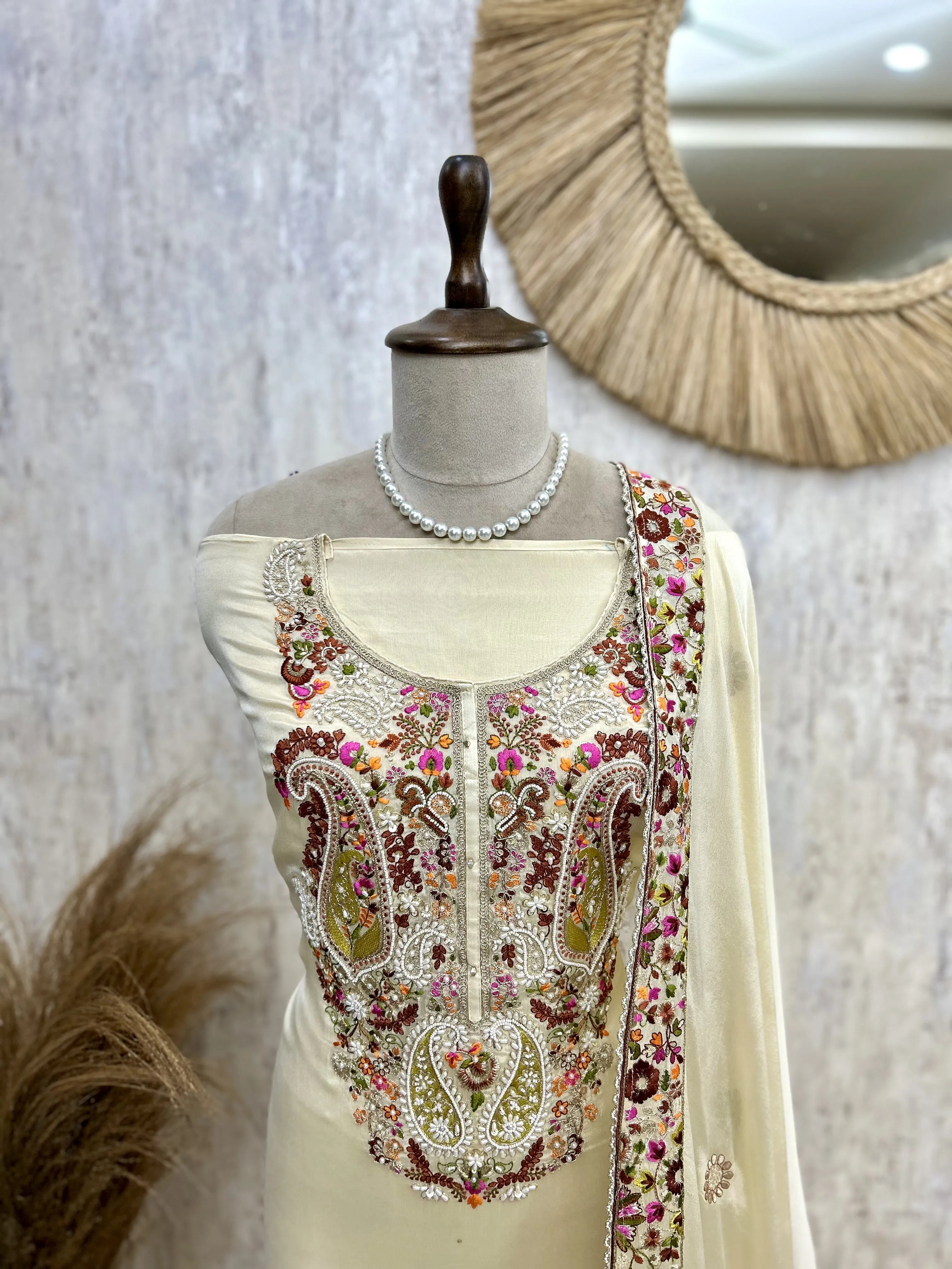 Chinnon Unstitched Suit Set With Chinnon Dupatta
