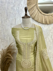 Tissue Unstitched Suit Set With Tissue Dupatta