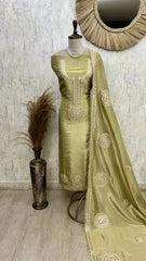 Tissue Unstitched Suit Set With Tissue Dupatta