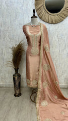 Tissue Unstitched Suit Set With Tissue Dupatta