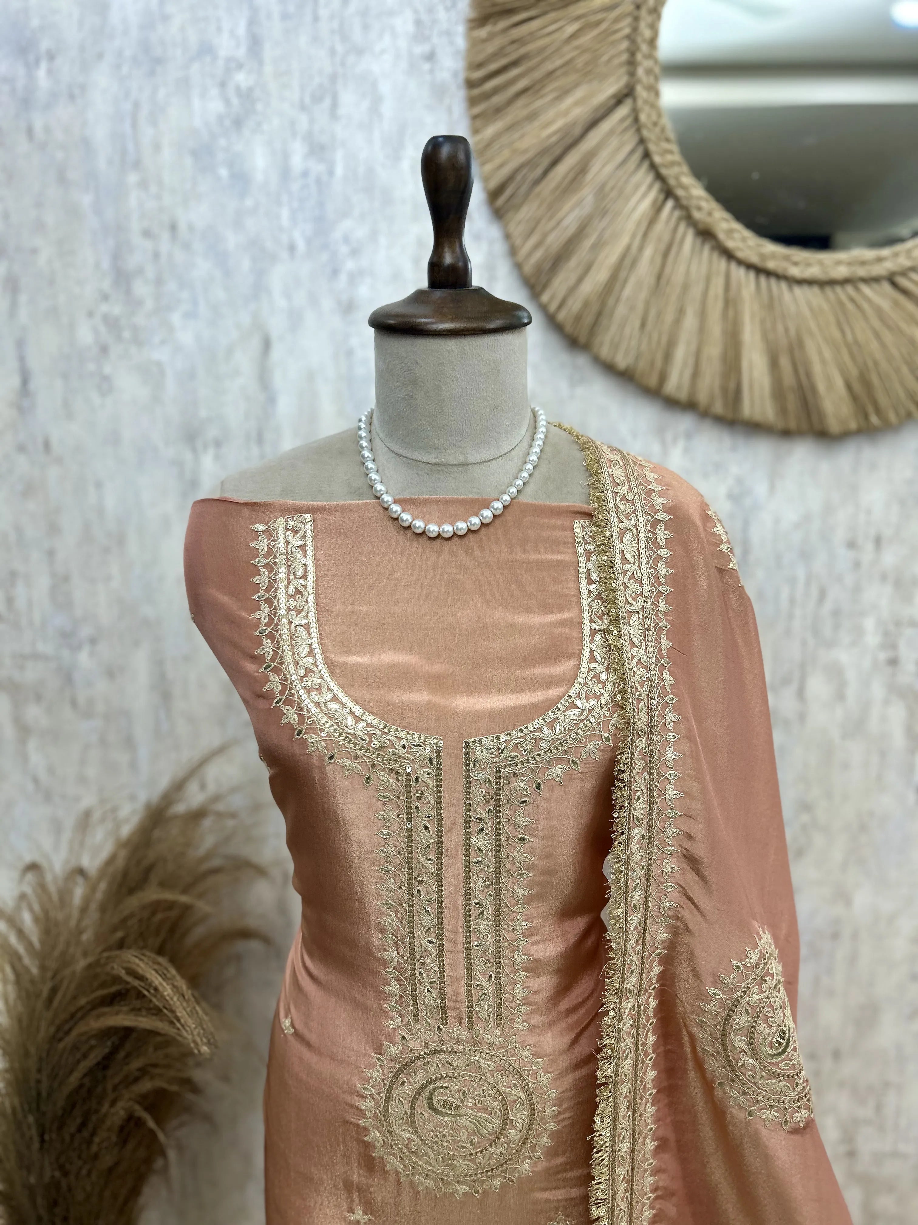 Tissue Unstitched Suit Set With Tissue Dupatta
